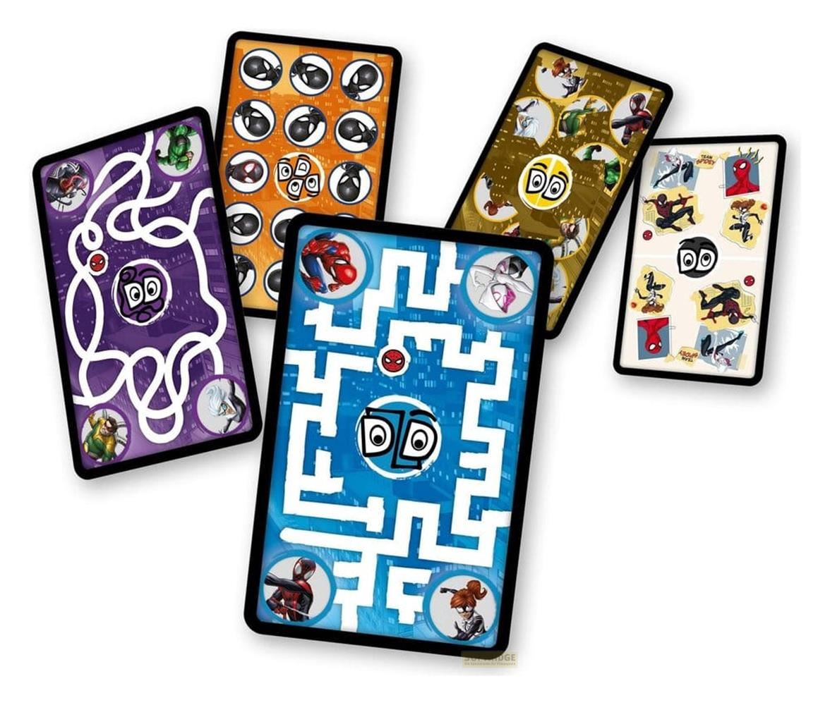 Spider-Man-Themen-Labyrinth-Spielkarten mit Charakteren wie Spider-Man, Venom und Ghost-Spider.