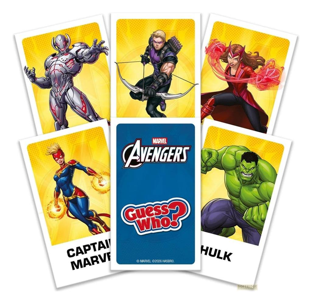 Marvel Avengers Guess Who Spielkarten: Ultron, Hawkeye, Scarlet Witch, Captain Marvel, Hulk.