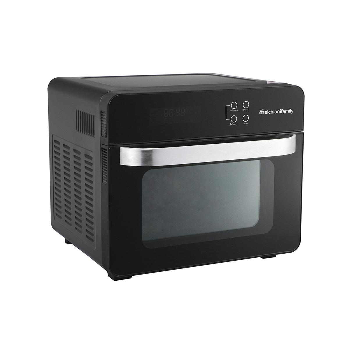 Temporizador de cocina negro con pantalla digital y asa plateada.