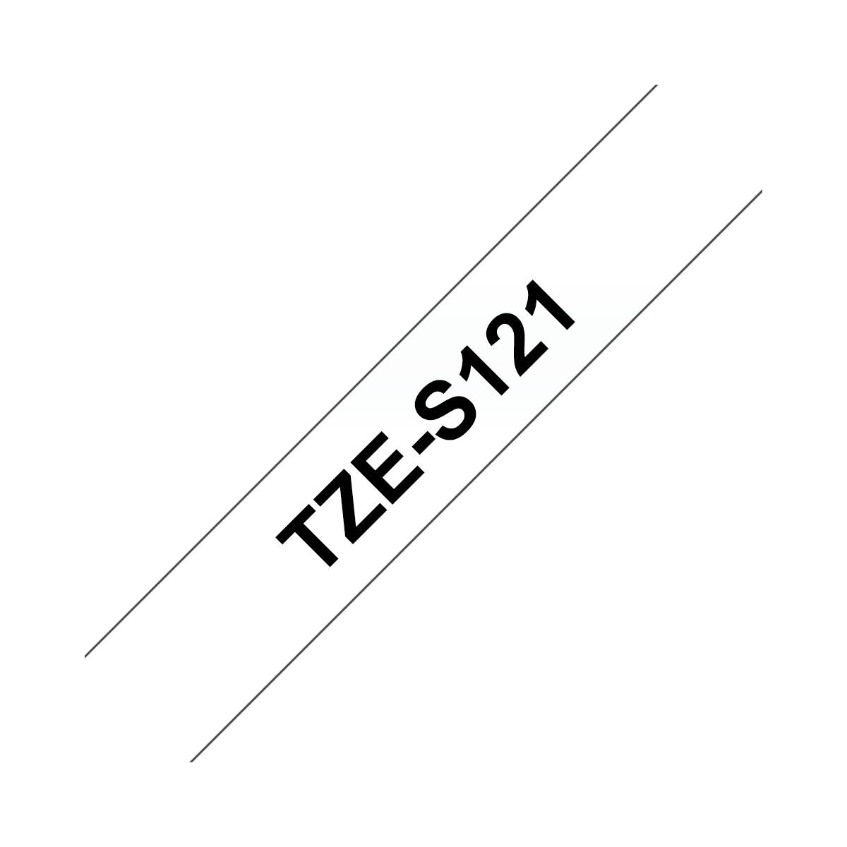 Ein weißes Band mit schwarzem Text: TZE-S121