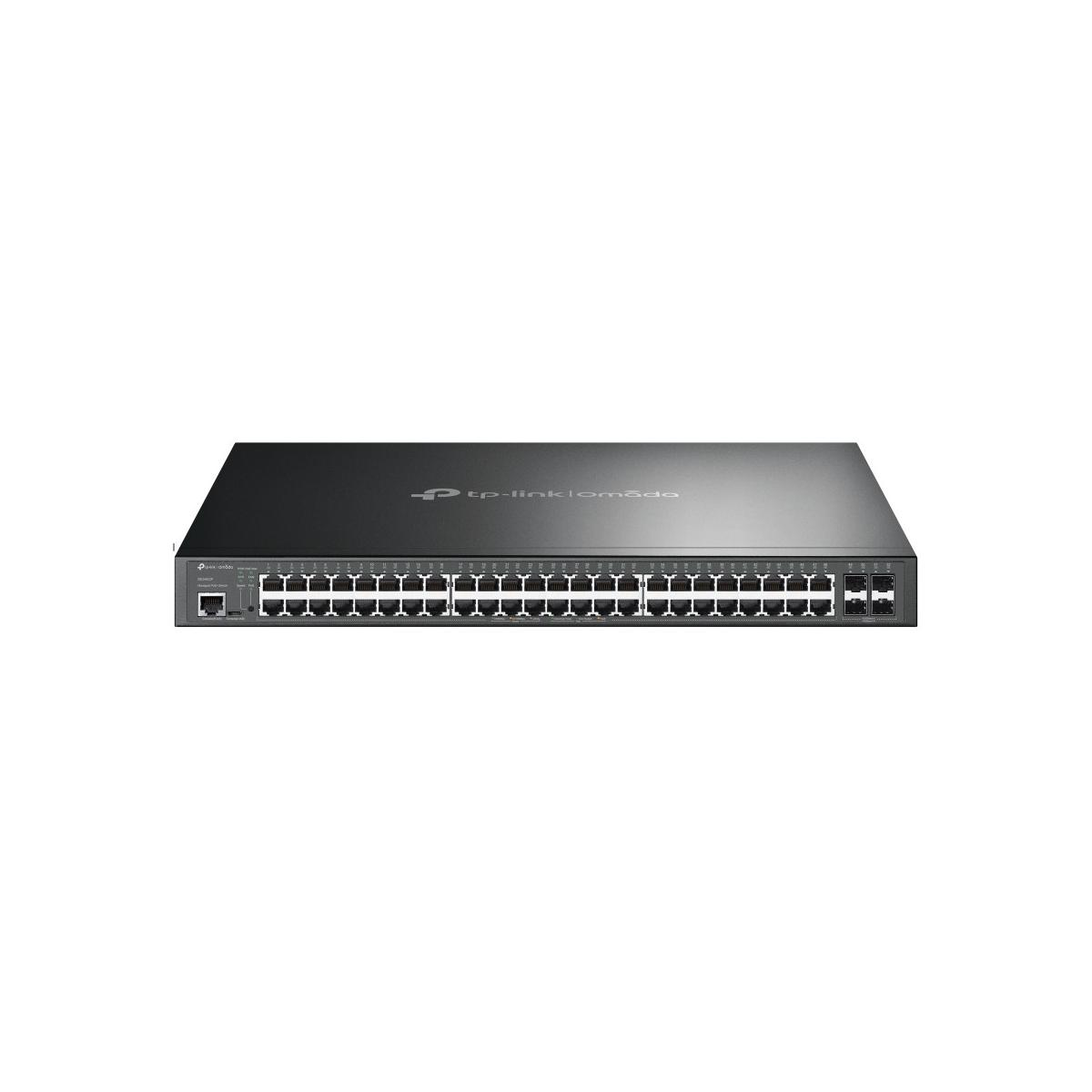 Ein schwarzer TP-Link Omada Netzwerk-Switch mit vielen Anschlüssen.