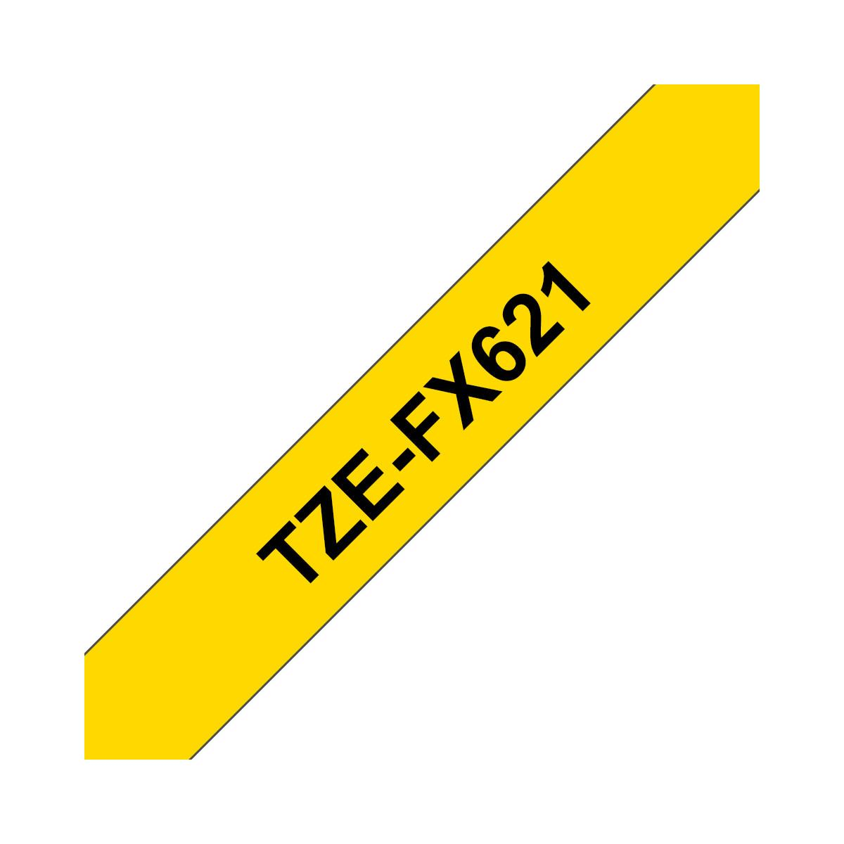Nastro giallo con testo nero "TZE-FX621" su sfondo bianco.