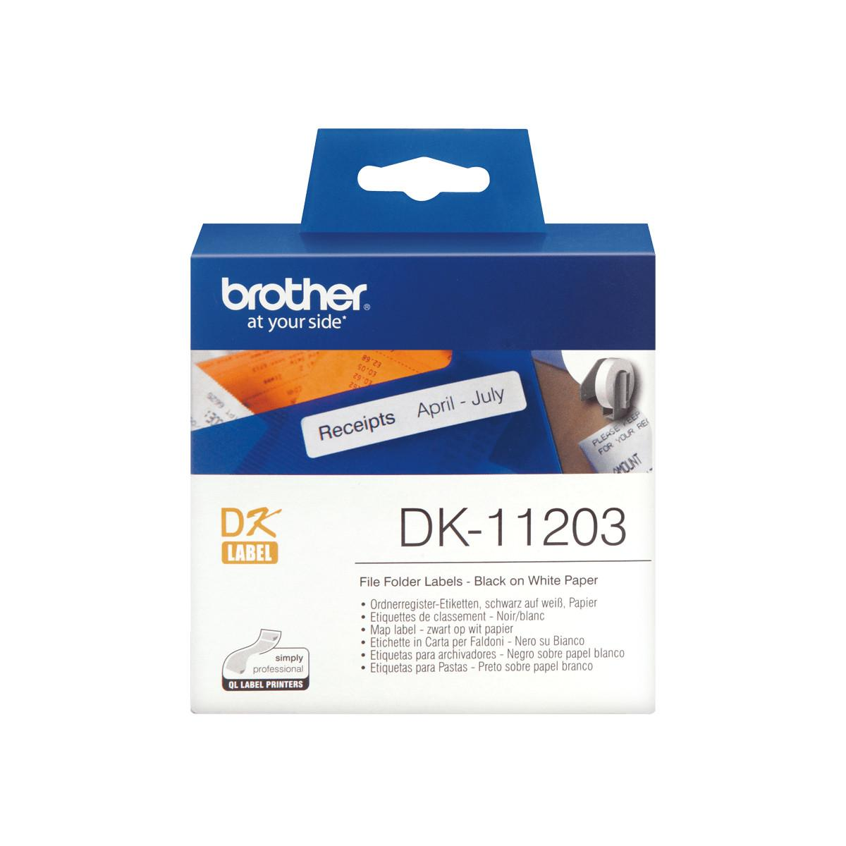 Brother DK-11203 Etykiety do segregatorów na białym papierze.