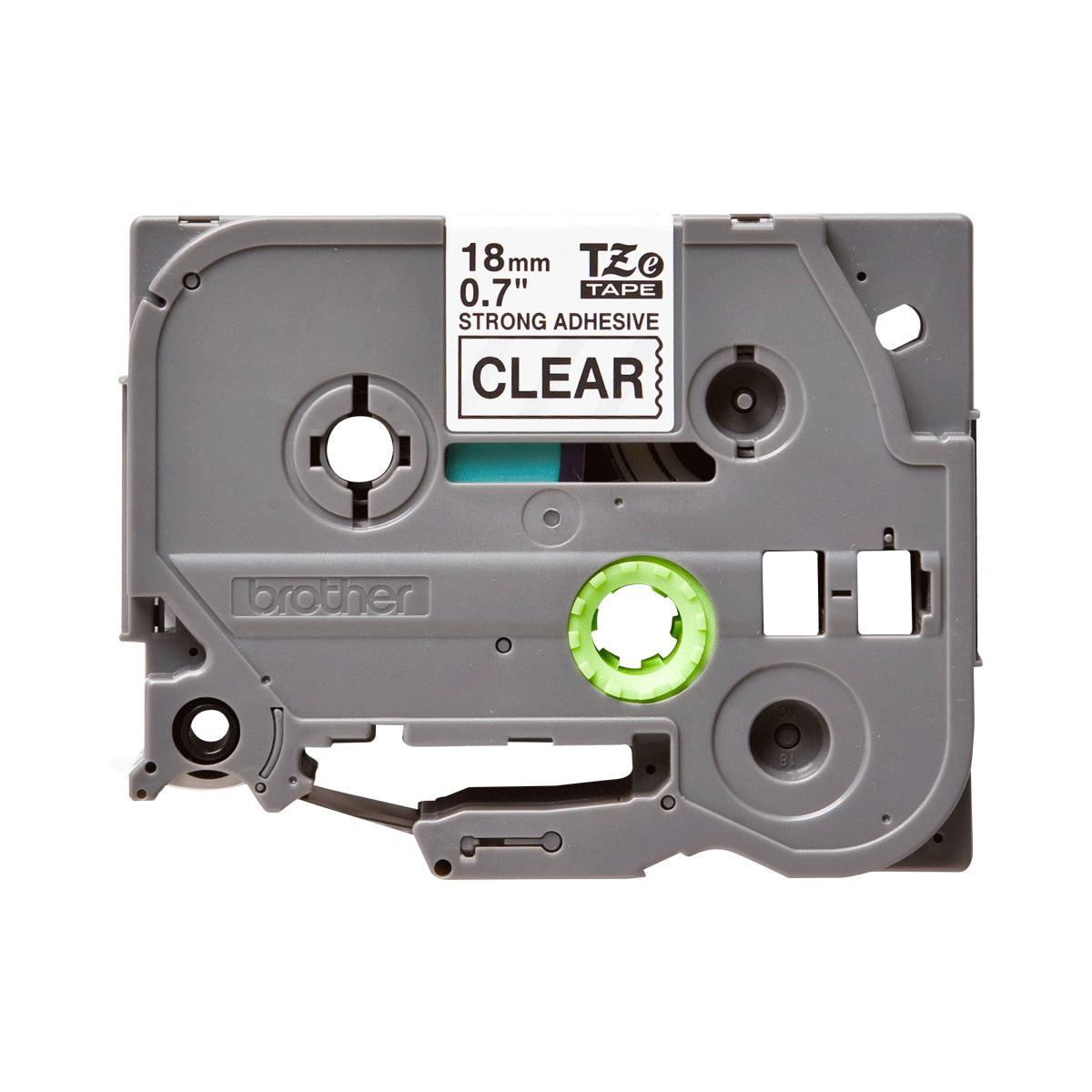 Cassetta nastro Brother grigia con etichetta: 18mm, 0,7", trasparente, adesivo forte.