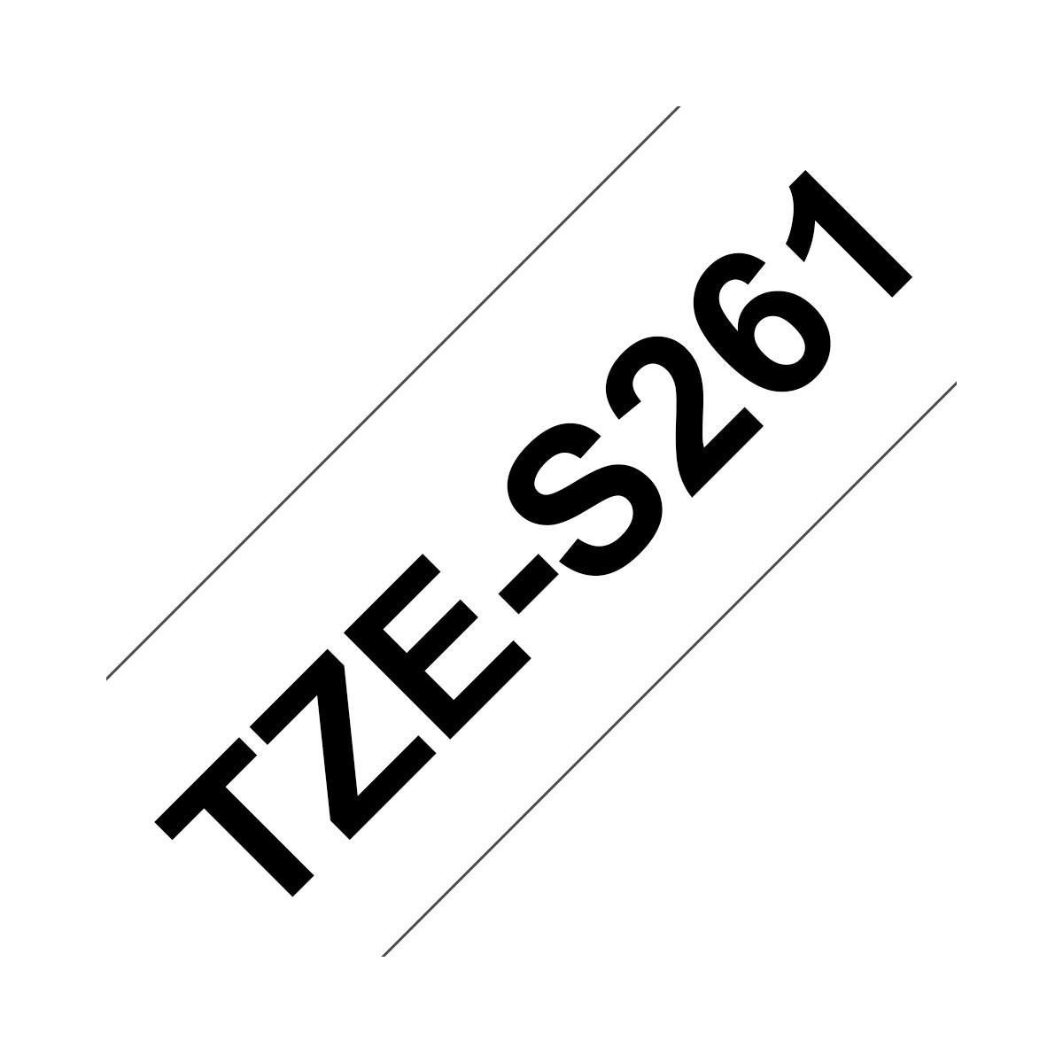 Schwarzer Text TZE-S261 auf weißem Hintergrund, schräg.
