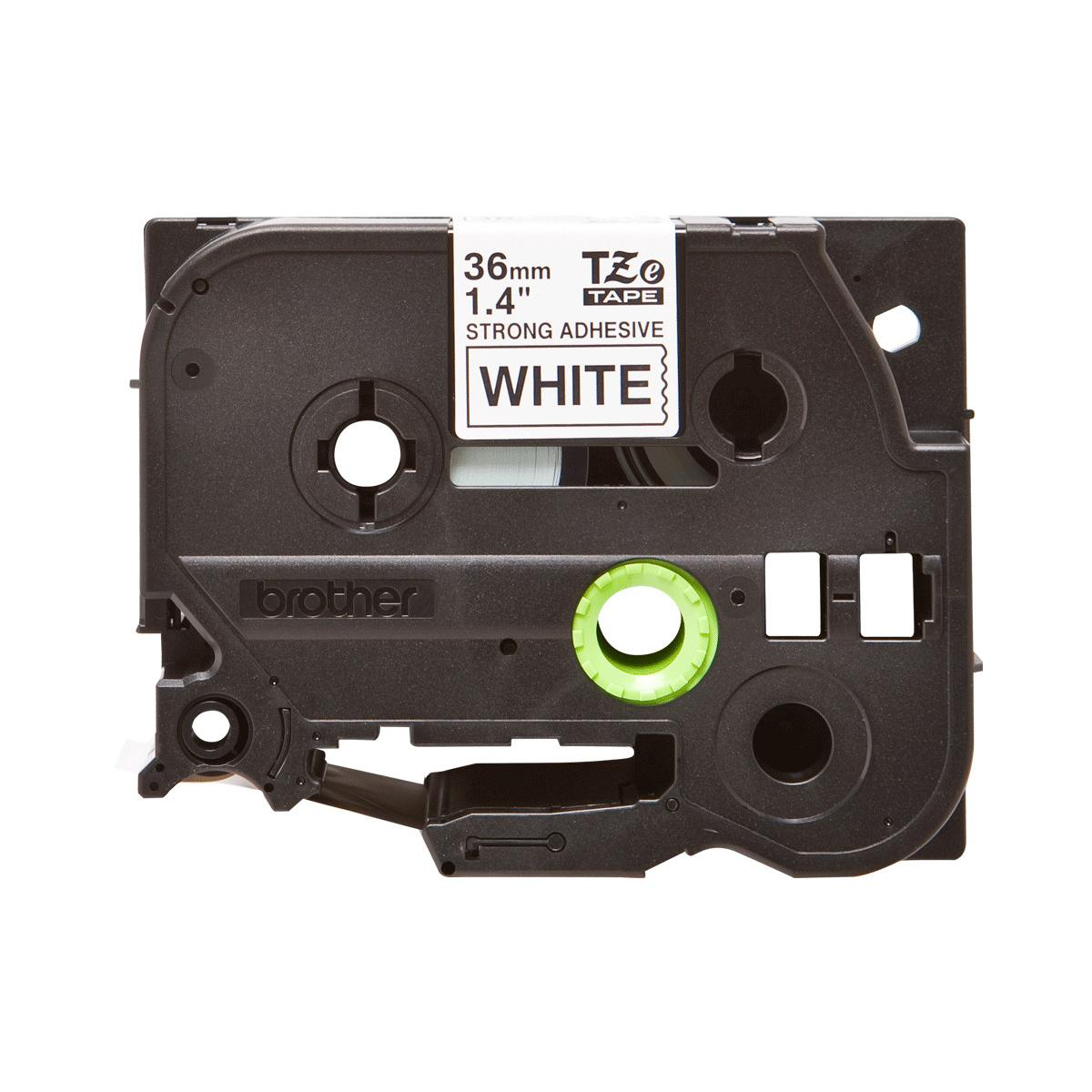 Schwarze Brother-Bandkassette mit weißem Etikett, 36mm stark haftend.