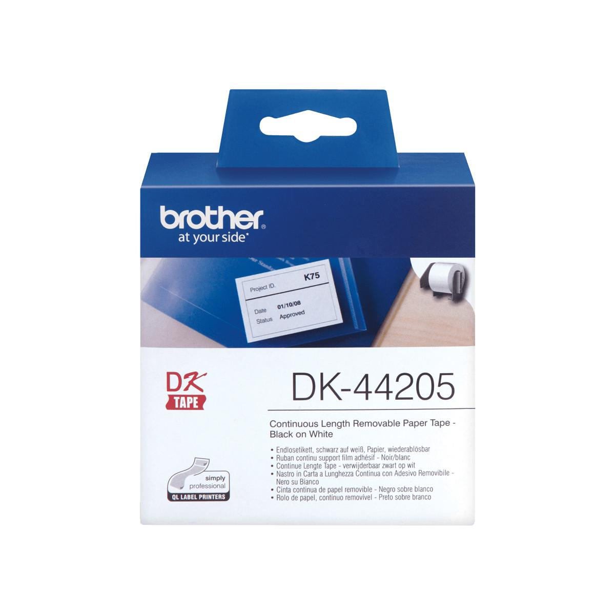 Brother DK-44205 Endlosetikett, schwarz auf weiß, Papier, wiederablösbar.