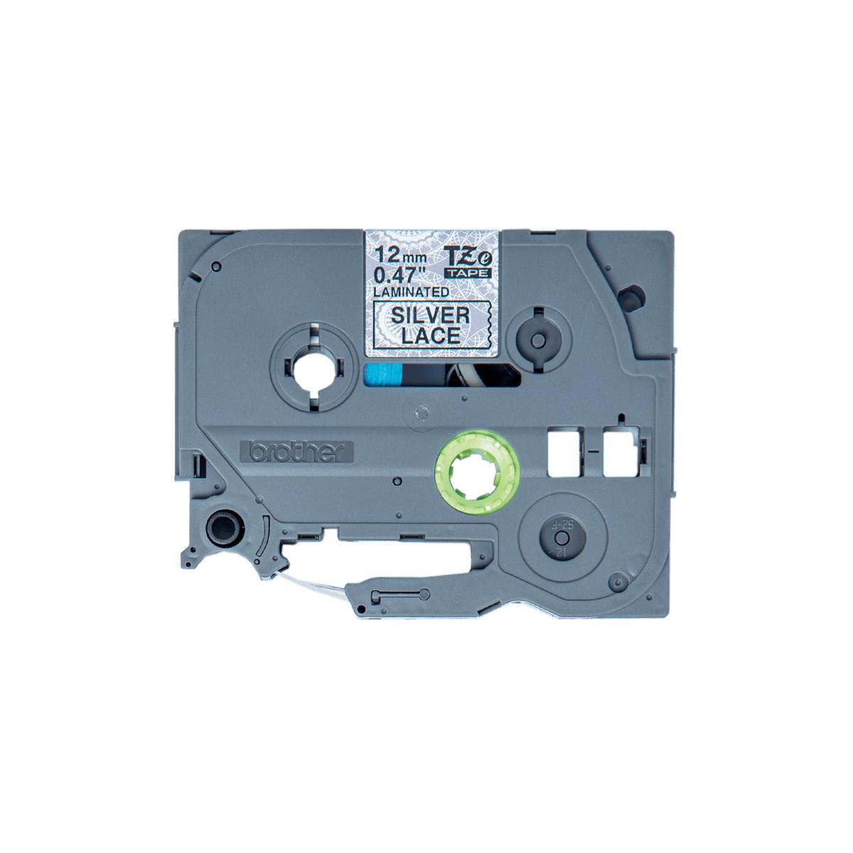 Graue Brother-Kassette mit silbernem Etikett, 12mm TZe-Band.