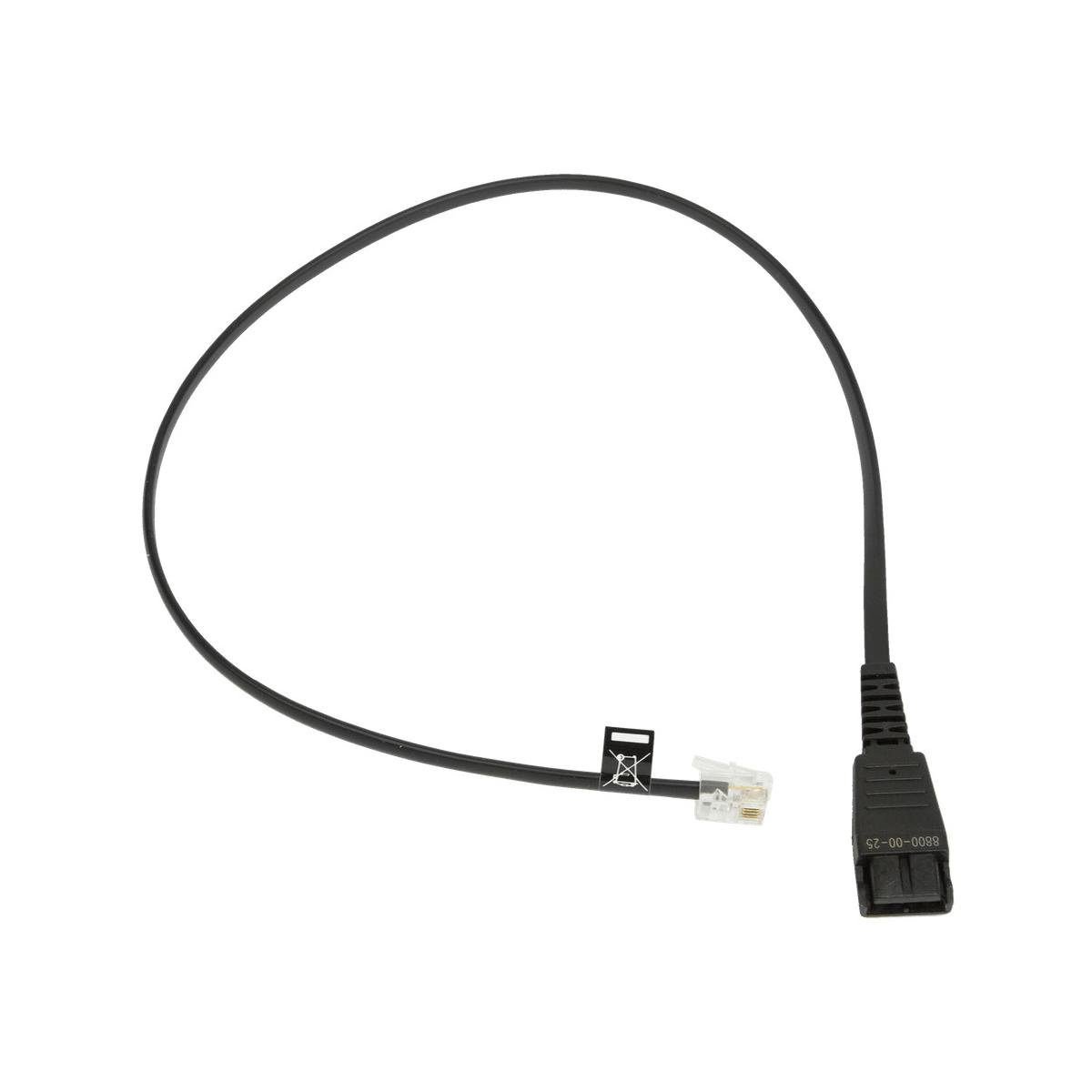 Ein schwarzes Kabel mit einem RJ11-Stecker und einem größeren Stecker.
