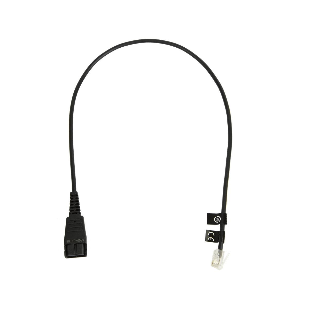 Un cavo nero con un connettore e una spina RJ11, con marchio CE.