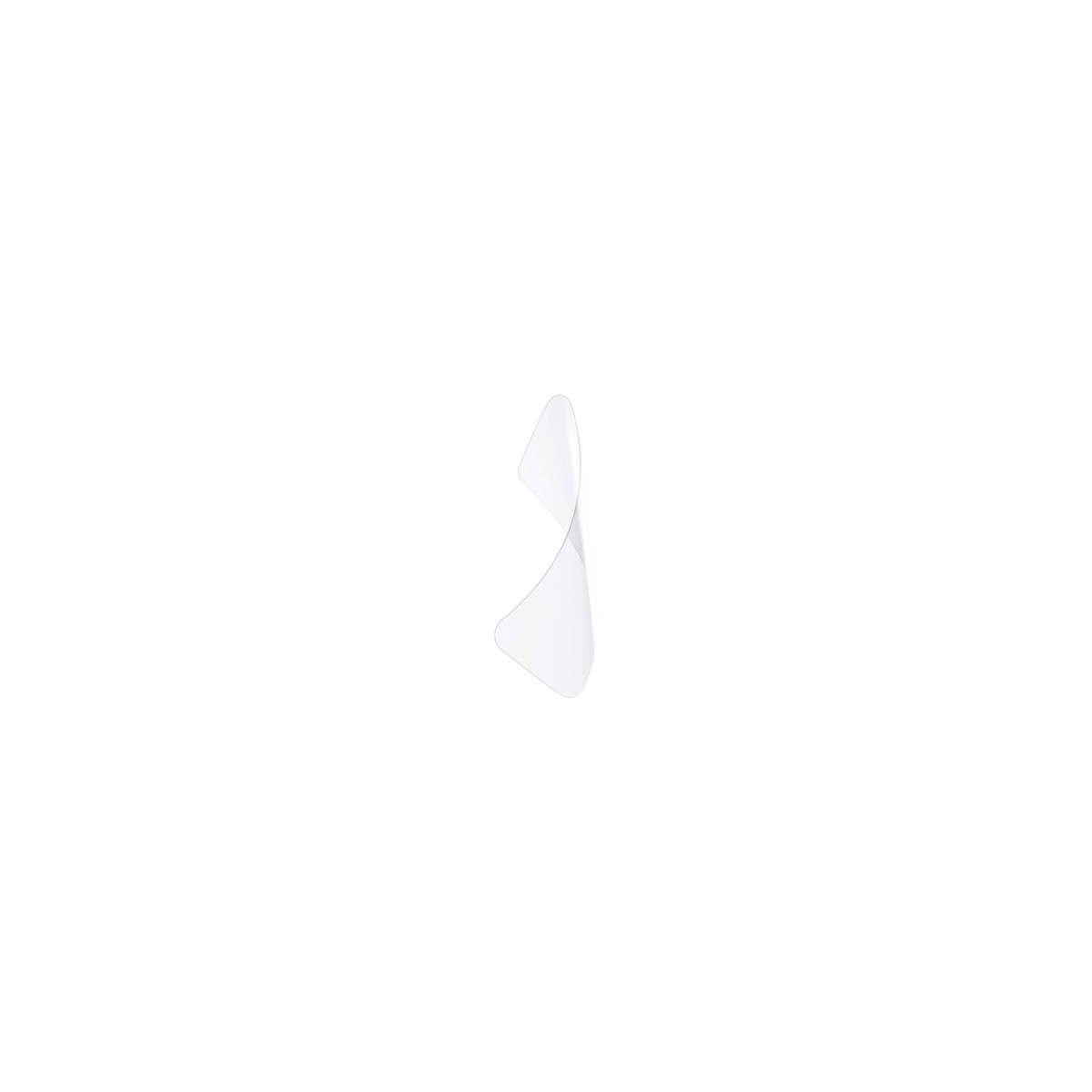 Una protezione schermo trasparente con una leggera curva, che fluttua su sfondo bianco.
