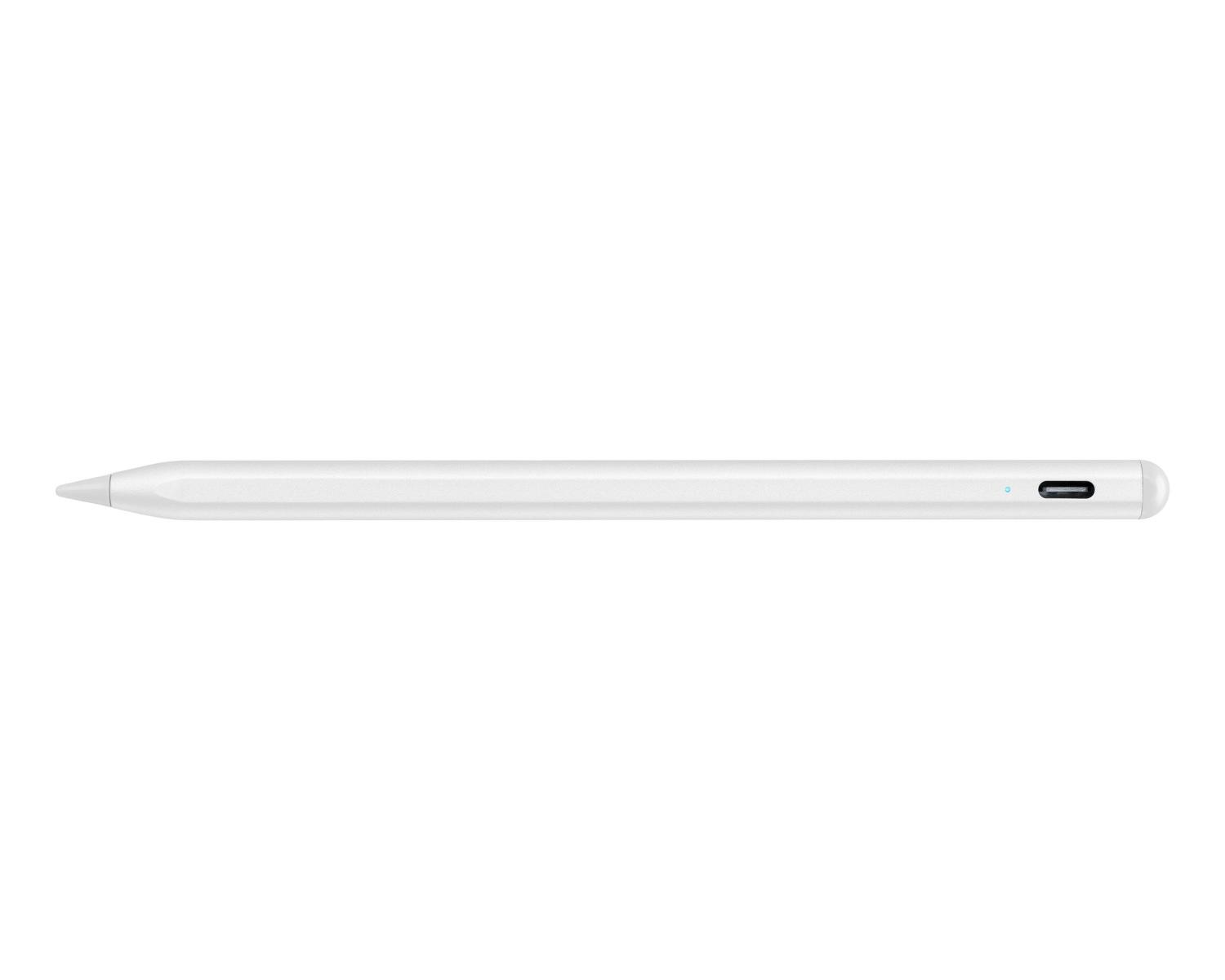 Ein weißer Stift mit spitzer Spitze und Ladeanschluss an einem Ende.