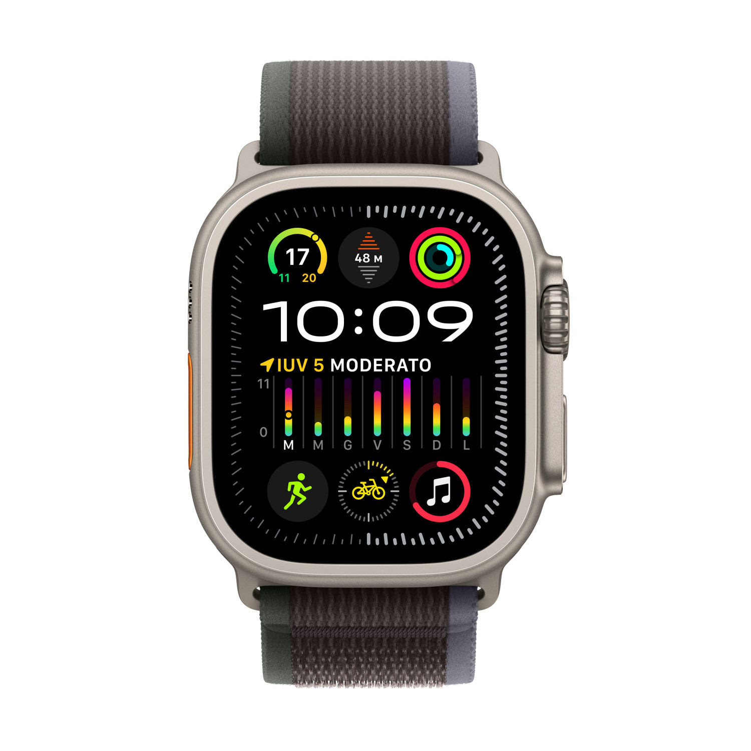 Uno smartwatch grigio con quadrante colorato che mostra le 10:09.