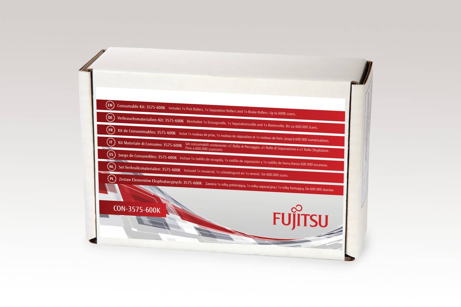 Kit consumible Fujitsu 3575-600K con rodillos de recogida, separación y freno.