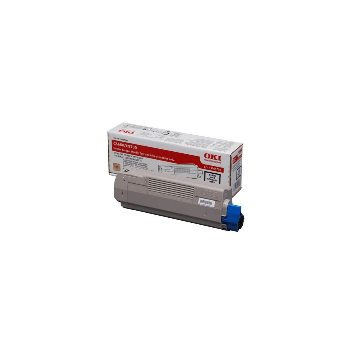 Grauer OKI Toner für C5650/C5750 Drucker, mit blauer Kappe.