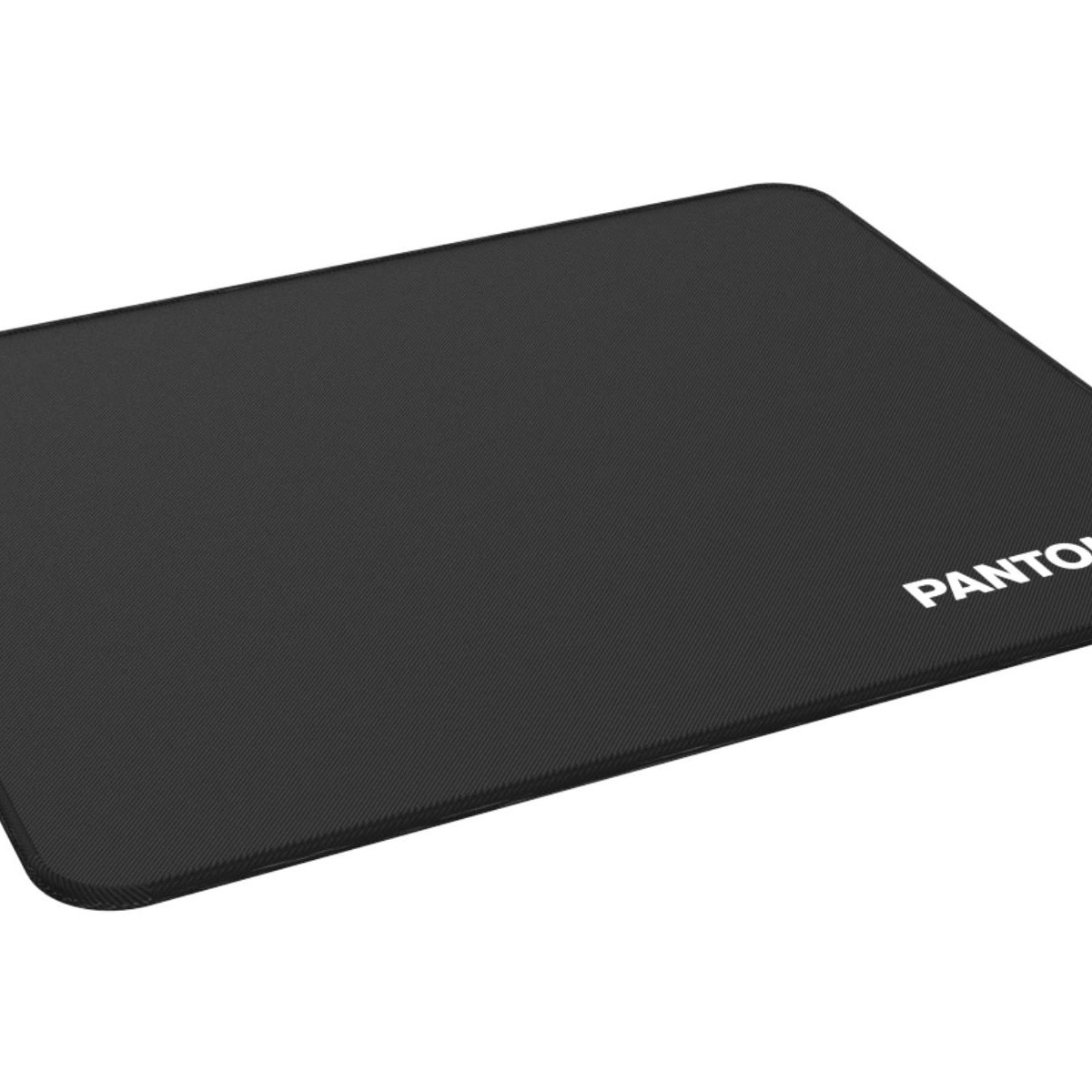 Zwarte muismat met geribbelde textuur en wit PANTONE-logo.