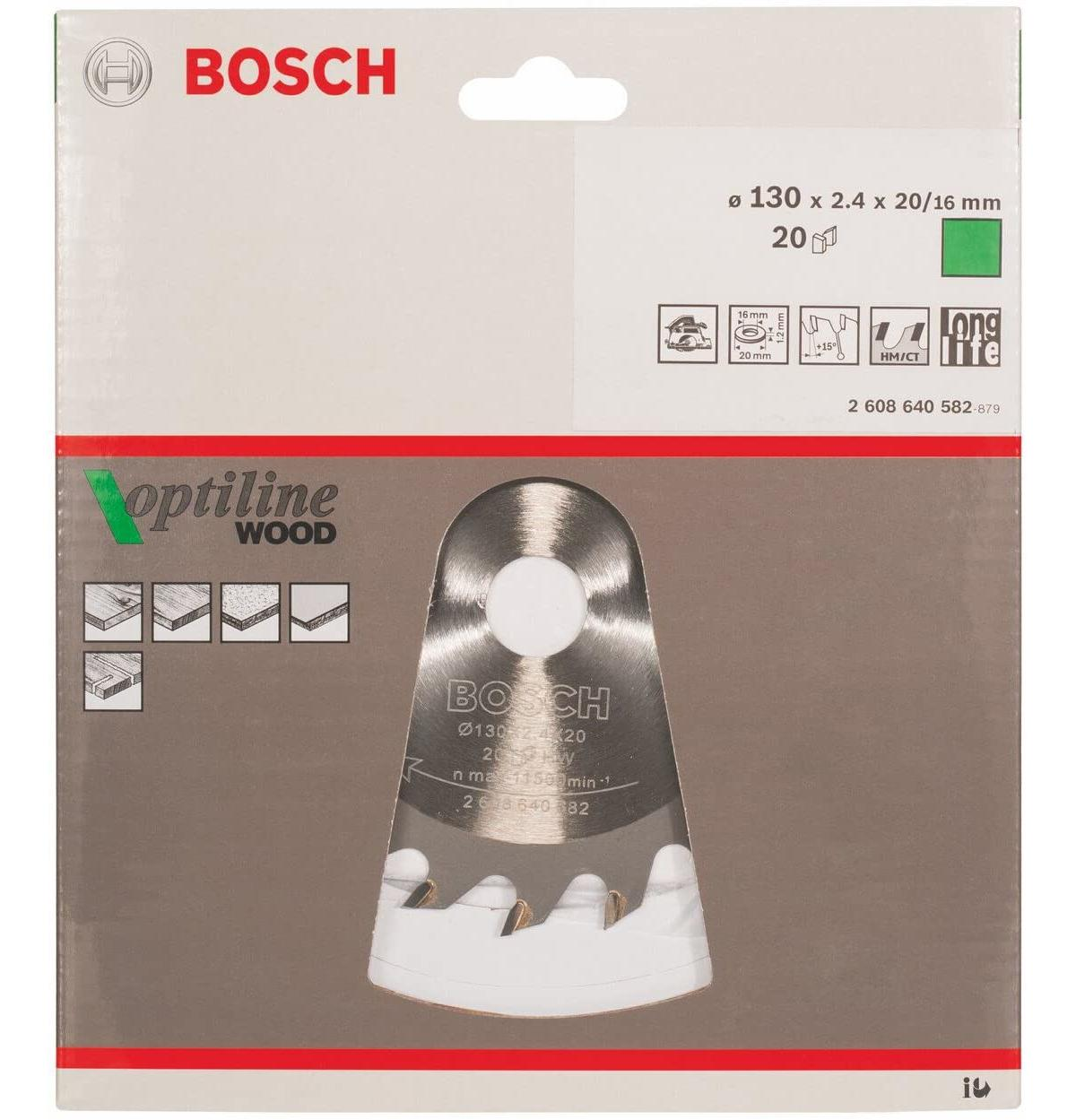 Lama sega Bosch Optiline per legno, 130mm diametro, 20 denti, HM/CT