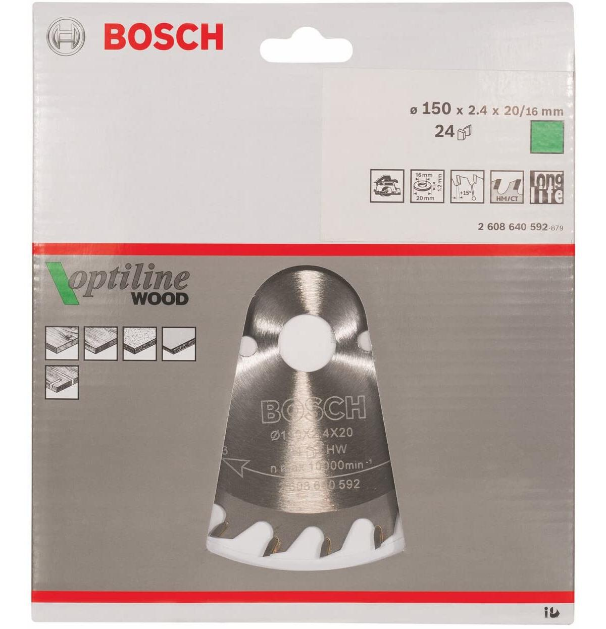 Lama sega Bosch Optiline per legno 150mm, 24 denti, 2.4x20mm.