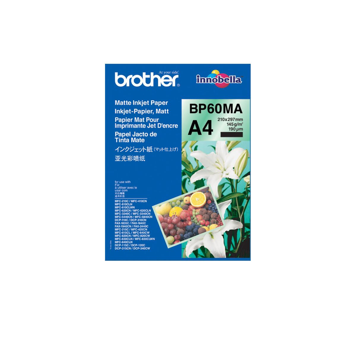 Brother Matte Inkjet Papier A4 Packung mit Blumen und Früchten.