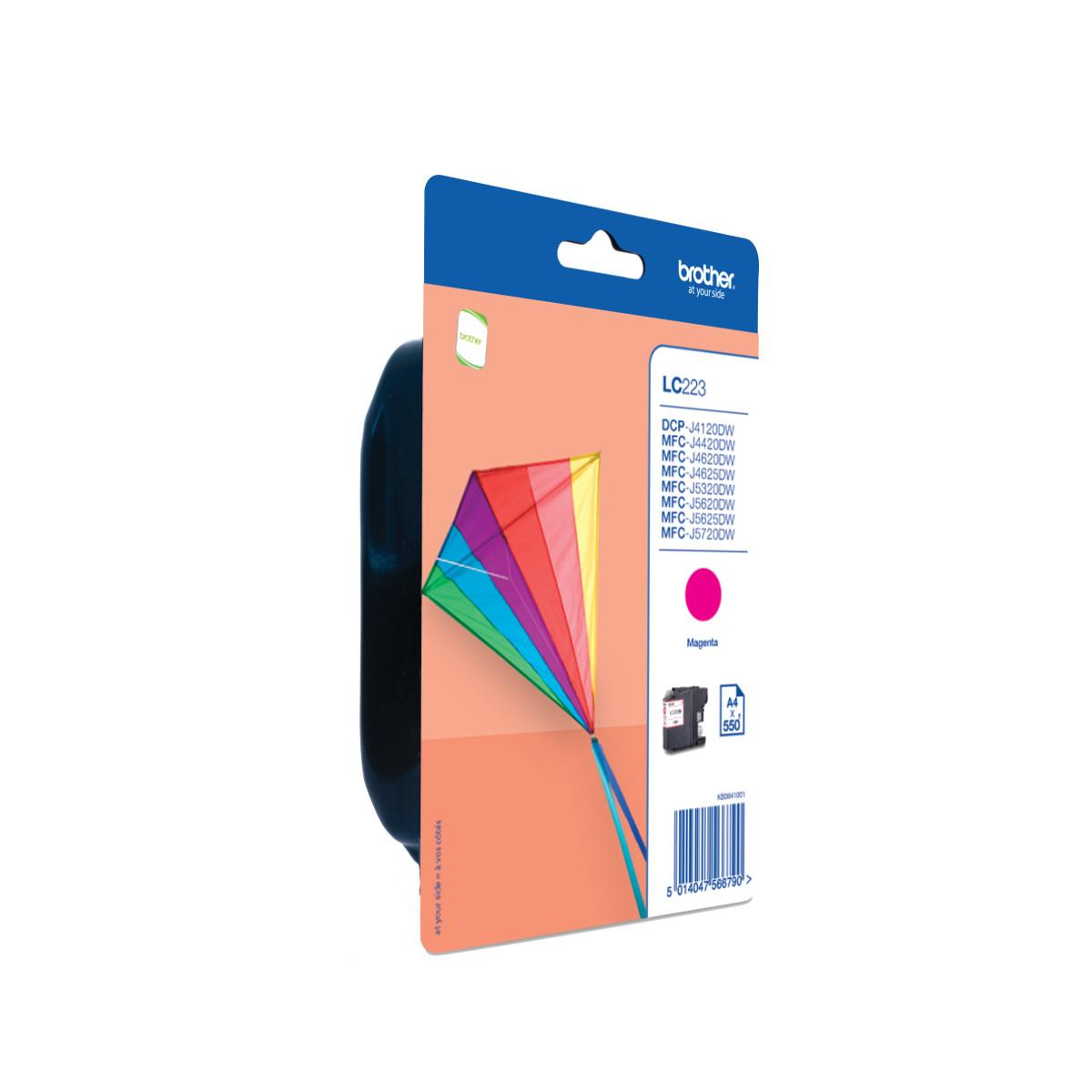 Verpakking Brother LC223 Magenta inktcartridge met vliegerafbeelding.