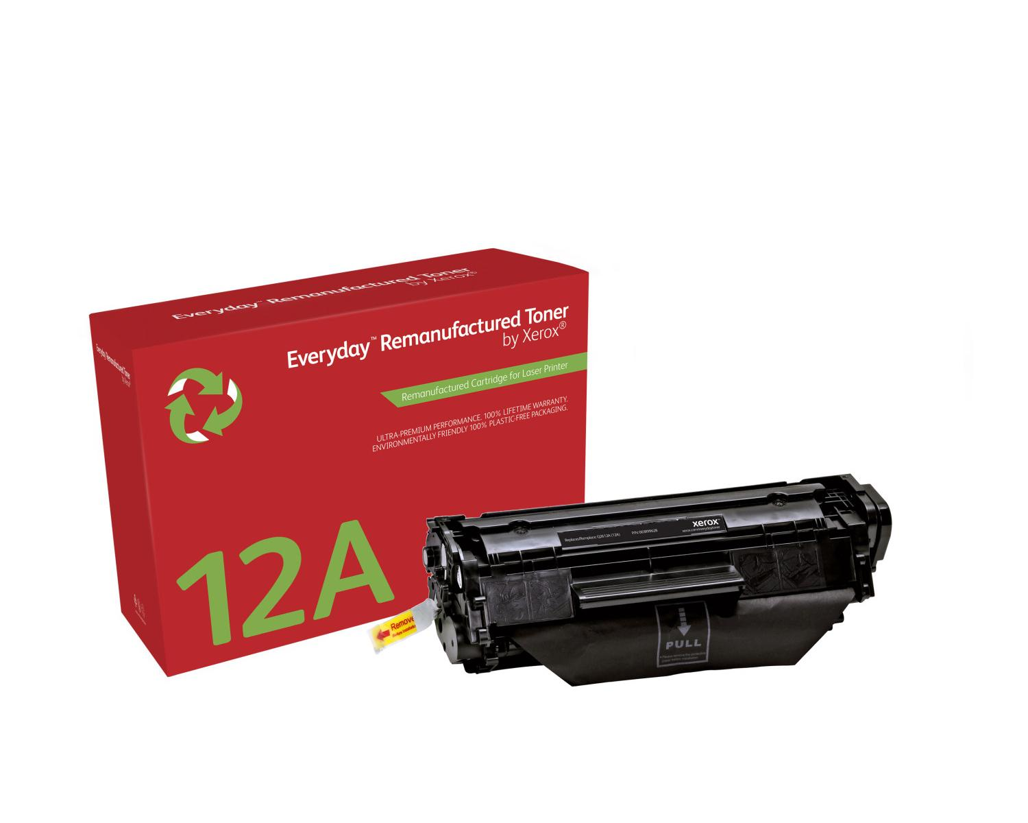Rode doos met 12A-tekst en zwarte tonercartridge ernaast.