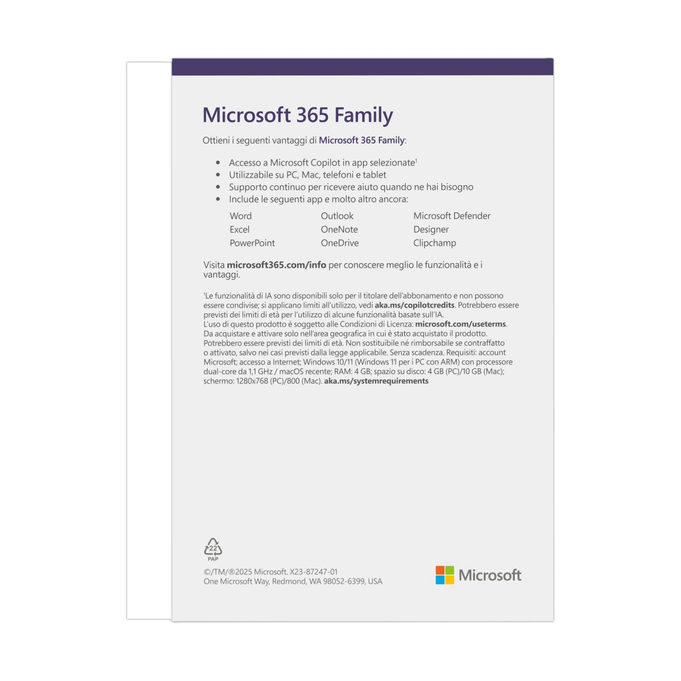 Microsoft 365 Family: Beneficios, apps, requisitos y términos de licencia.