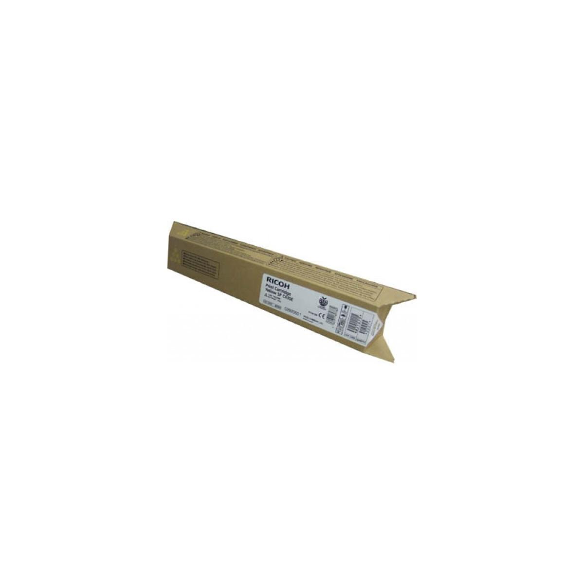 Cartuccia toner Ricoh in scatola marrone con stampa e marchio CE.