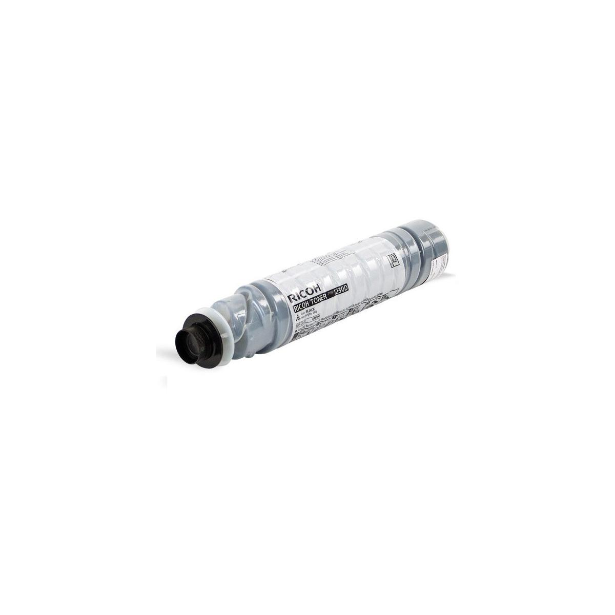Una cartuccia toner Ricoh grigia con tappo nero, modello 1230D.