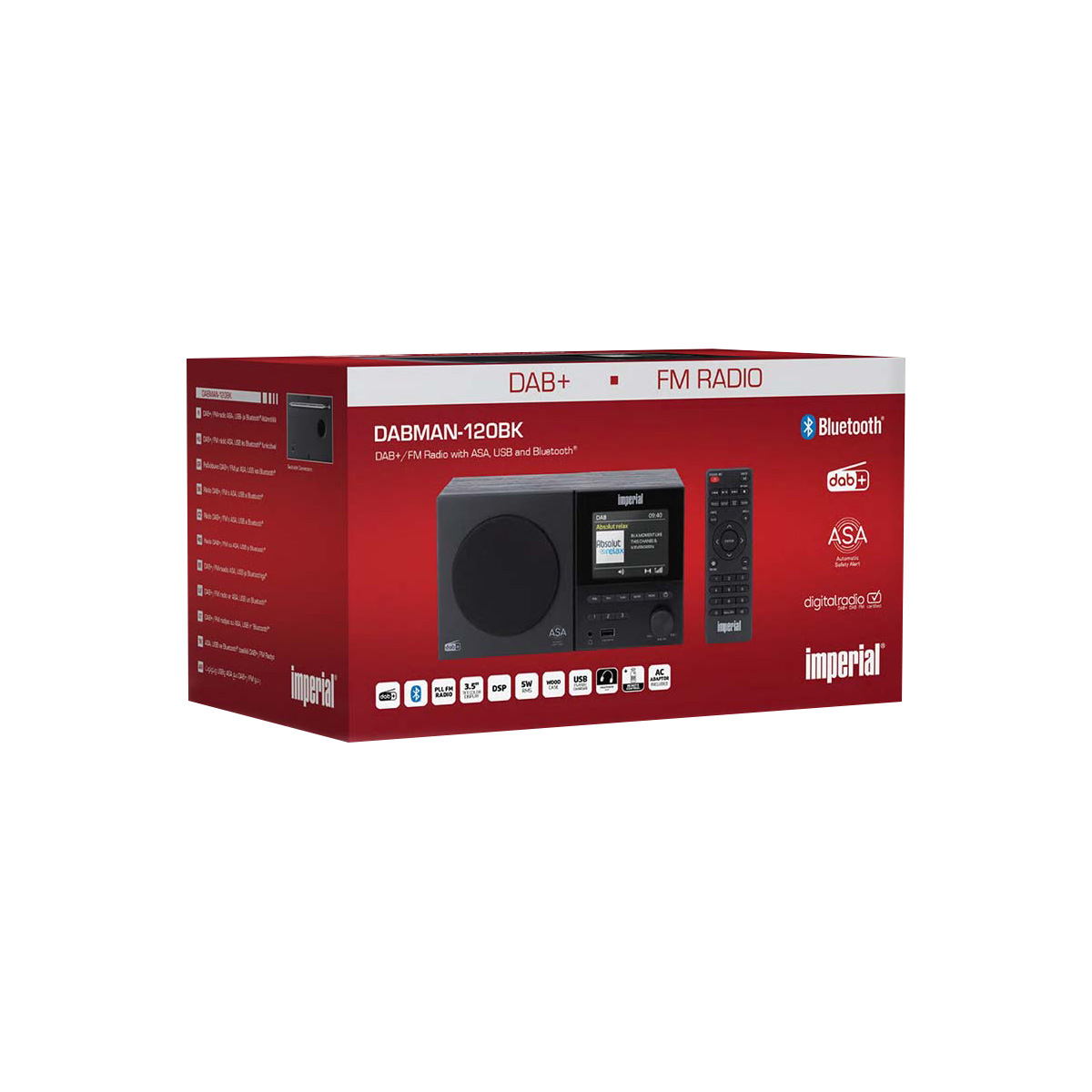 Verpackung eines Imperial DAB+ FM Radios mit Fernbedienung und Funktionen.