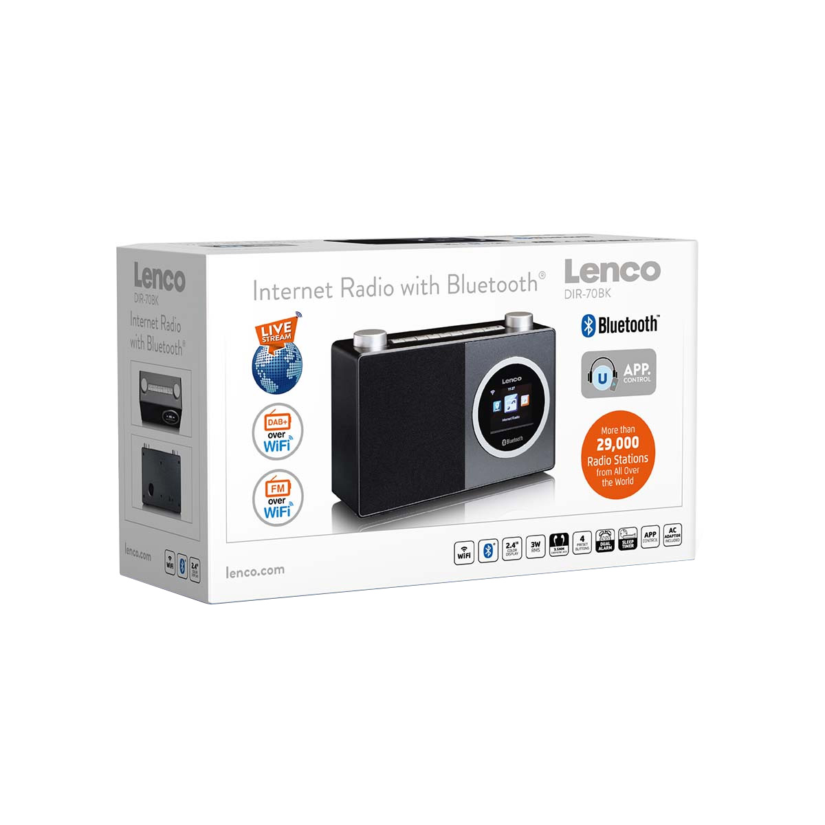 Box of a Lenco Internet Radio with Bluetooth, DAB+/FM over Wi-Fi.
