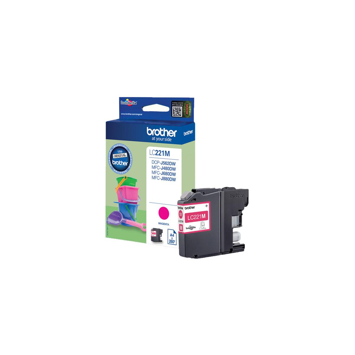 A magenta printer ink cartridge box with a cartridge next to it.
