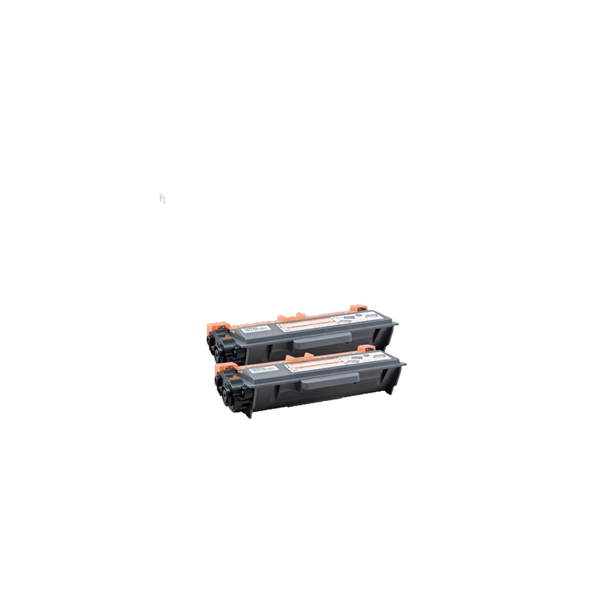 Due cartucce toner grigie con accenti arancioni, una accanto all'altra.