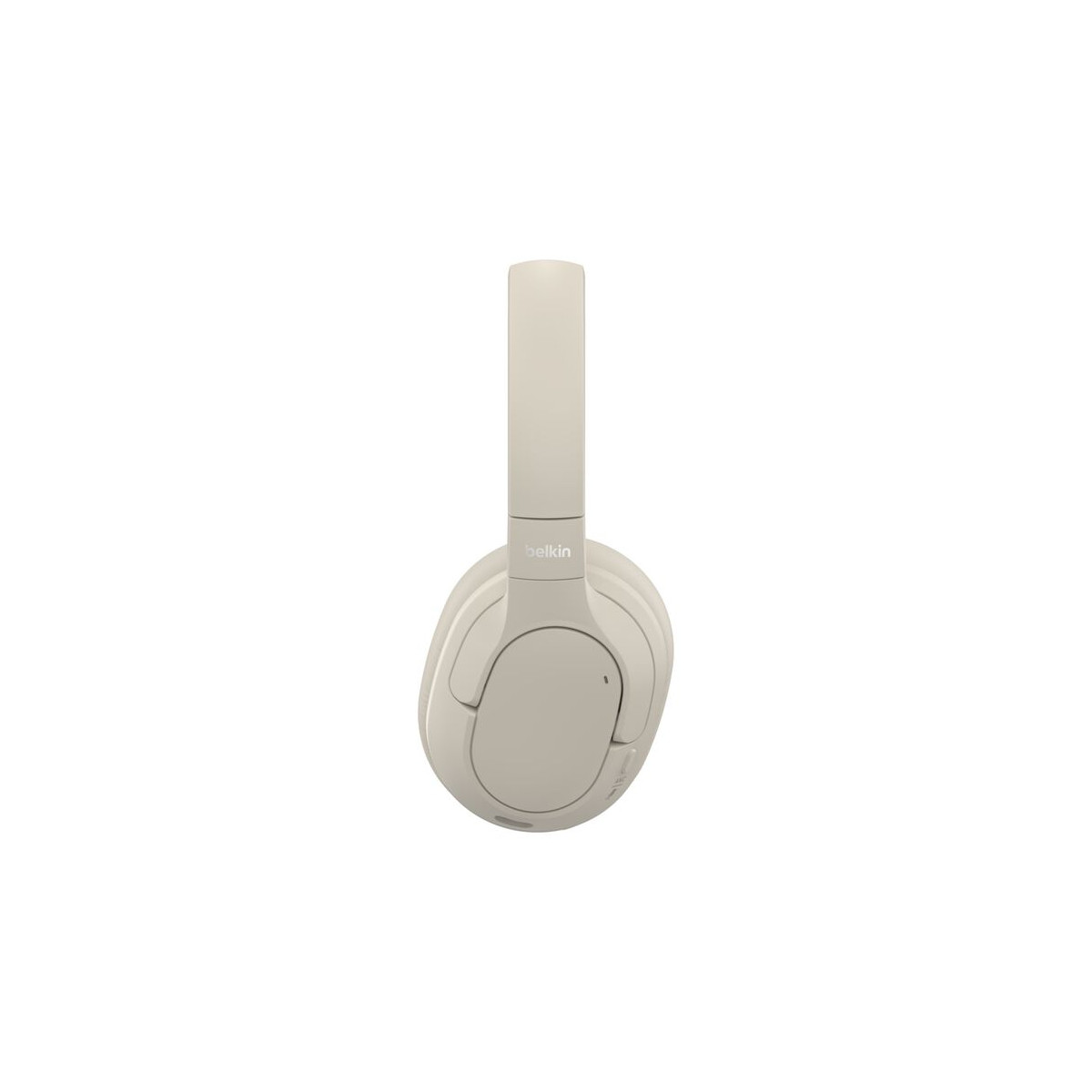 Un casque Belkin beige sur fond blanc.