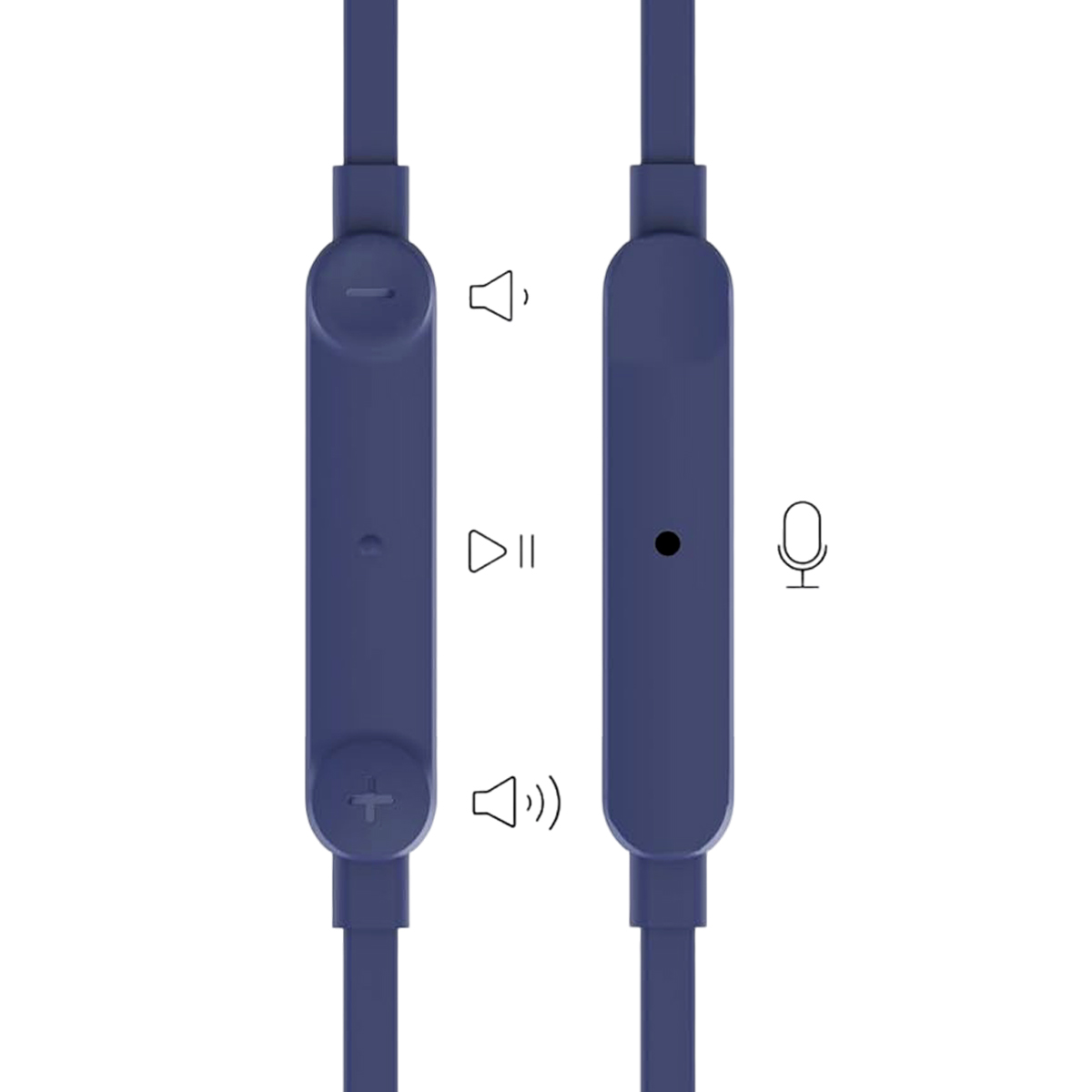 Trois boutons et un microphone sur un câble d'écouteurs bleu.