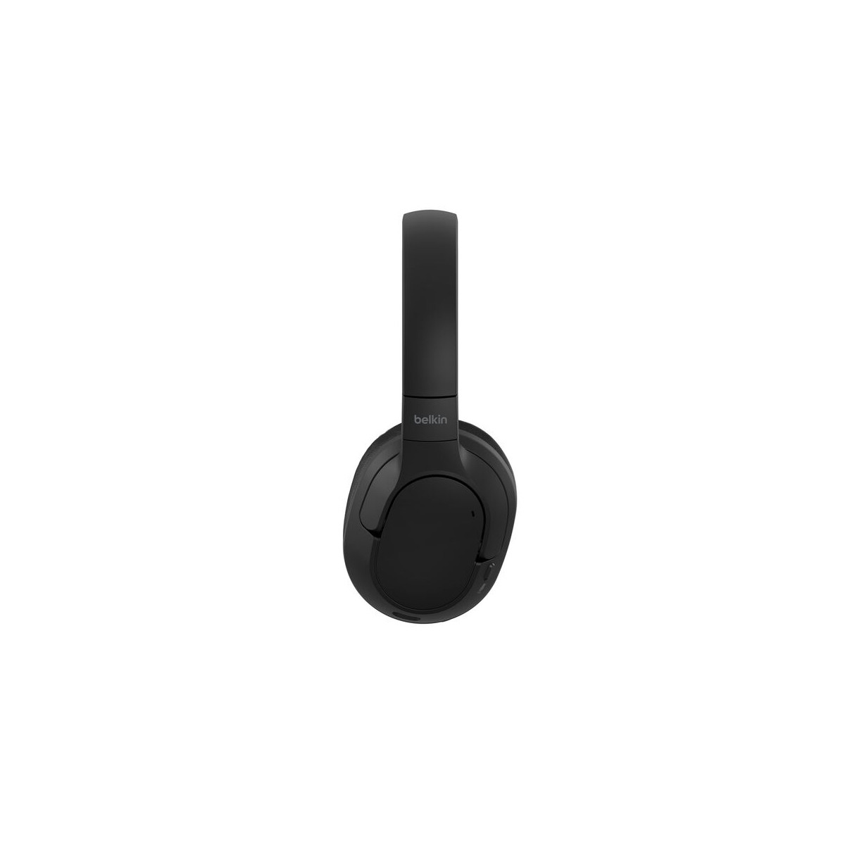Zwarte over-ear koptelefoon met Belkin logo, op witte achtergrond.