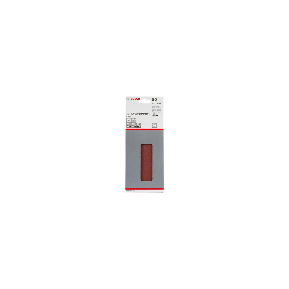 Carta vetrata Bosch per legno e vernice, grana 80, 93x230mm.