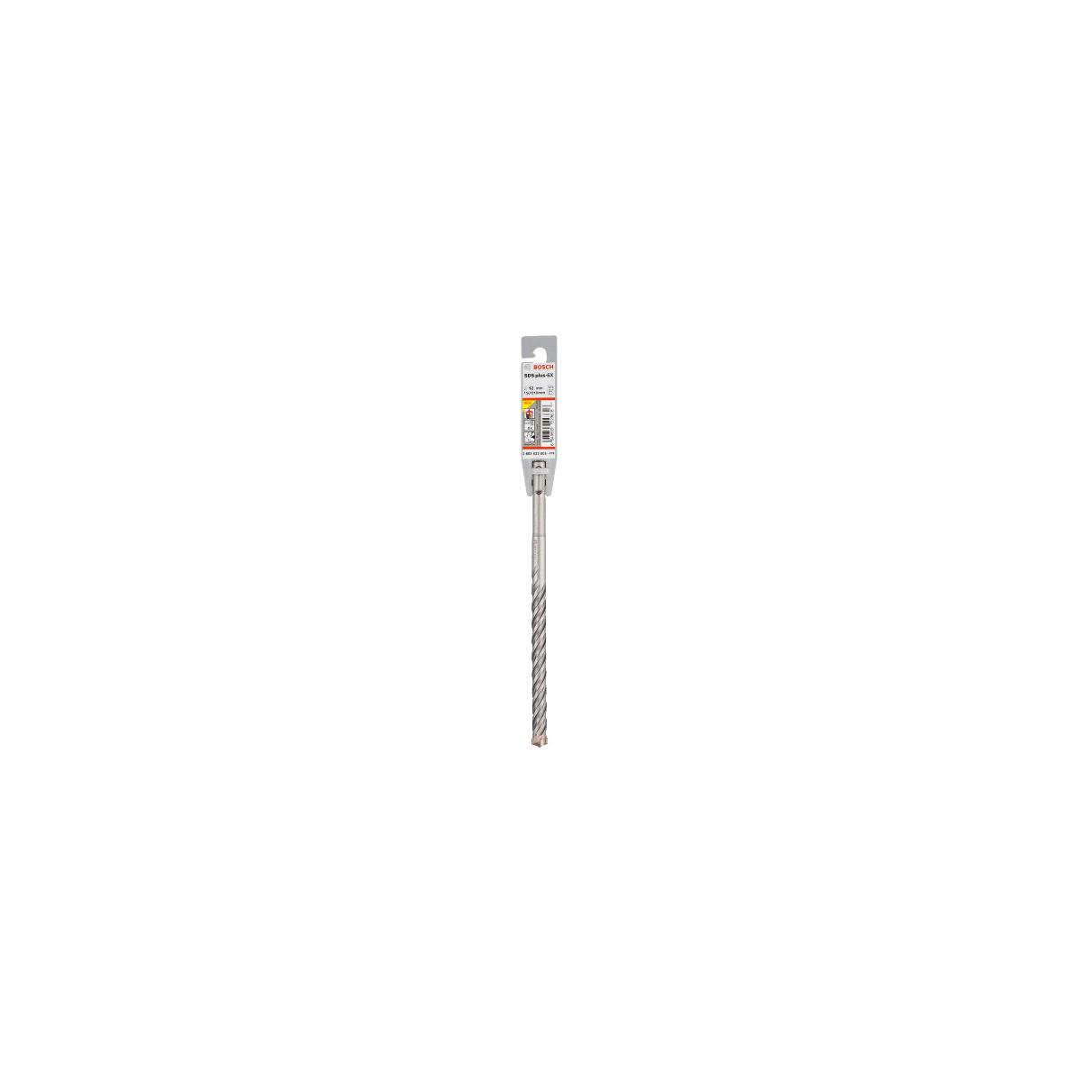 Ein Bosch SDS plus-Bohrer mit grauem Metallschaft und Spiralrillen.