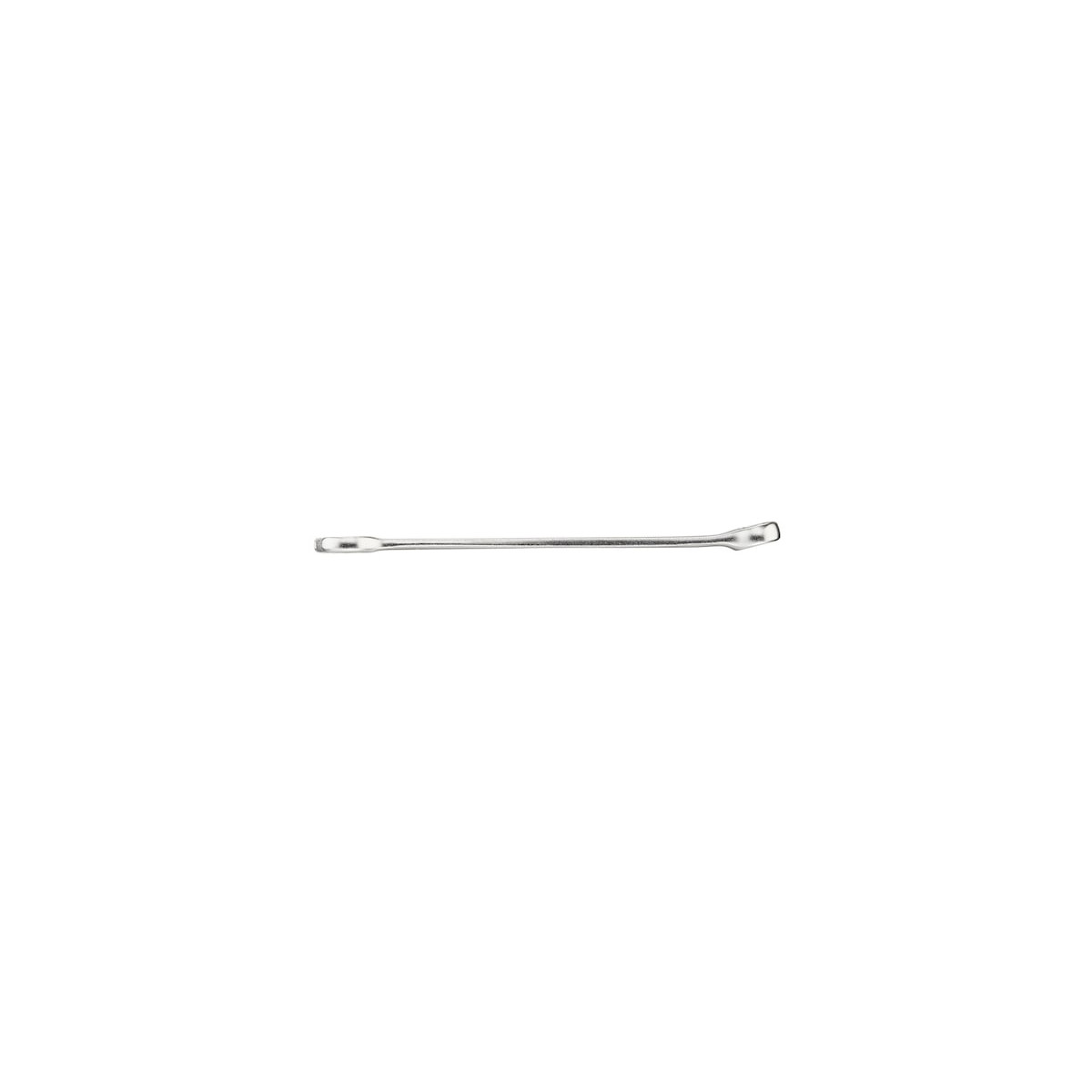A bent metal wrench lies on a white background.