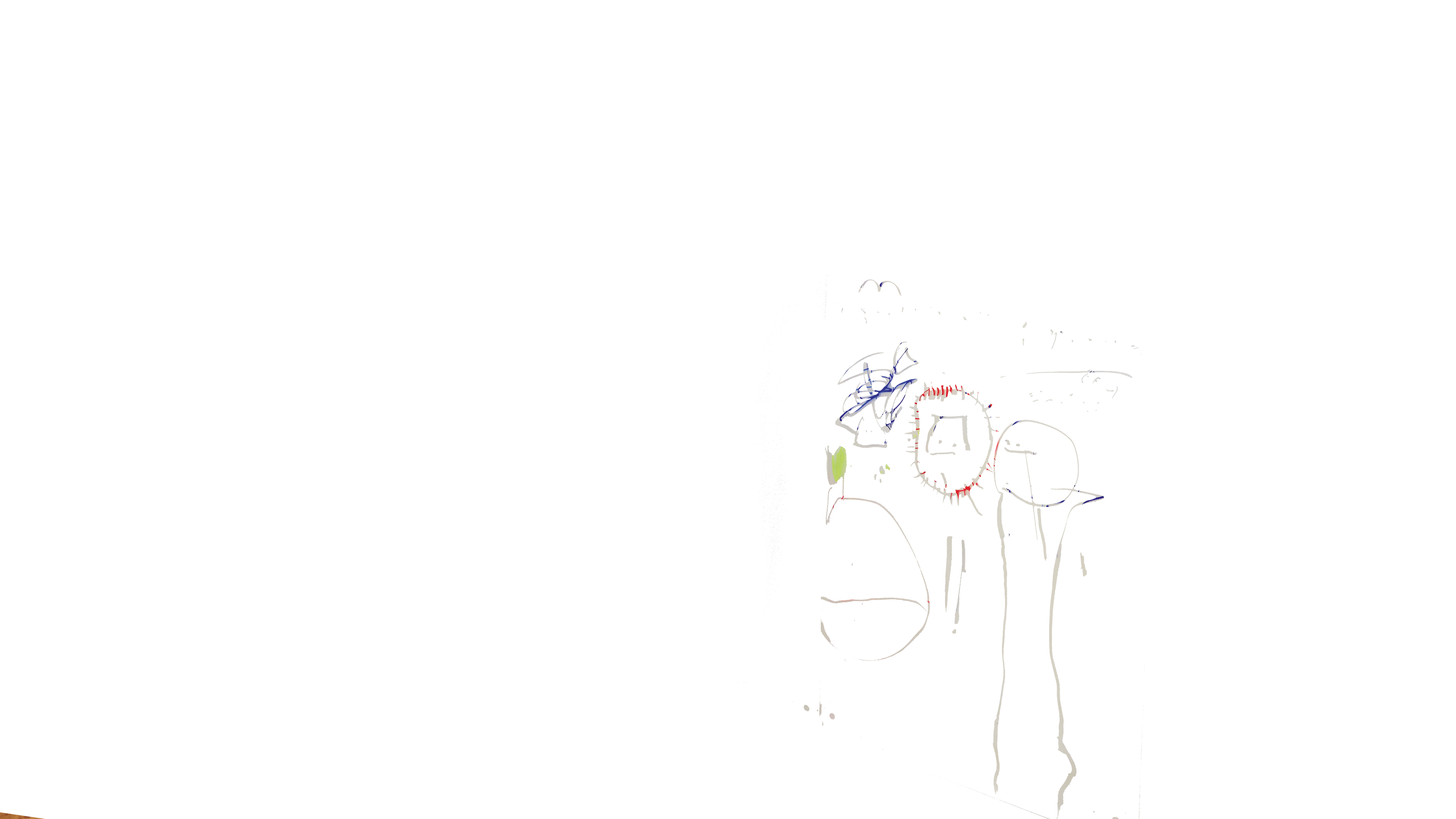 Skizzen von Figuren mit Kreisen und Linien auf schwarzem Hintergrund.