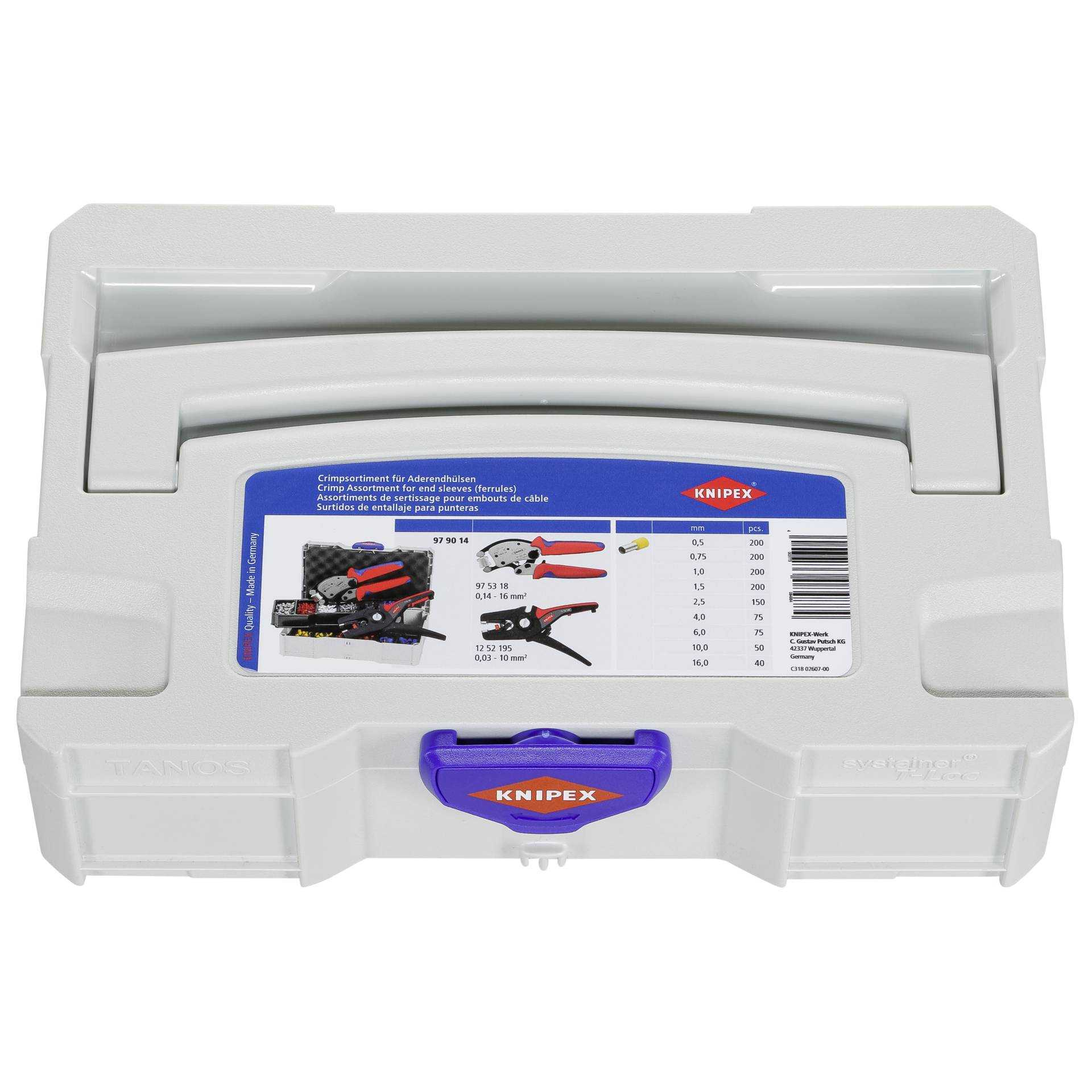 Una caja de herramientas blanca con el logo de KNIPEX y herramientas dentro.