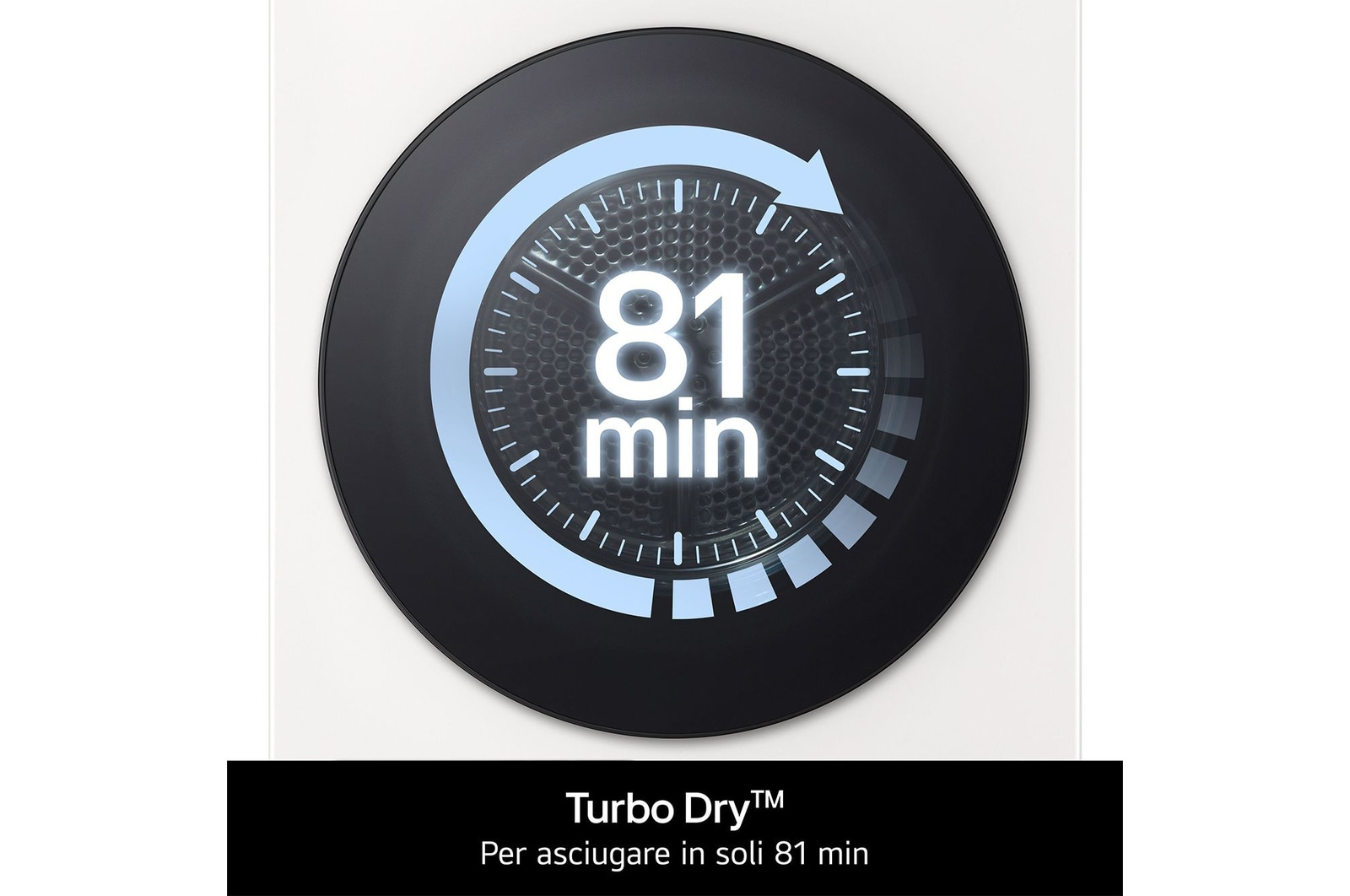 Timer mostra 81 minuti con freccia. Turbo Asciugatura.