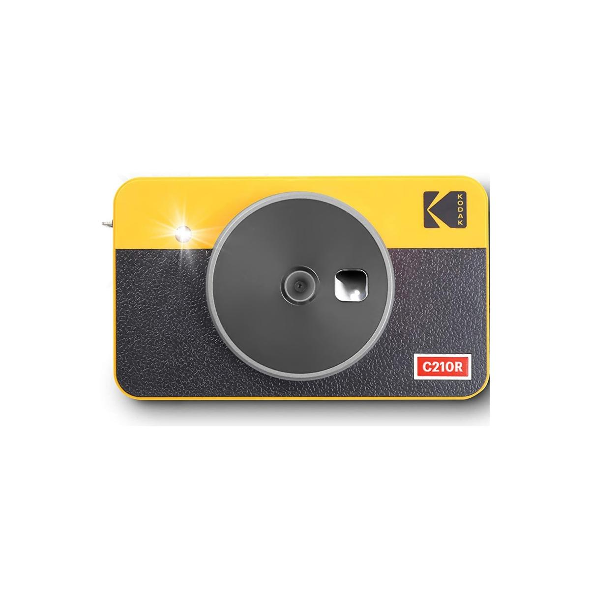 Żółto-czarny cyfrowy aparat Kodak z lampą błyskową i obiektywem.