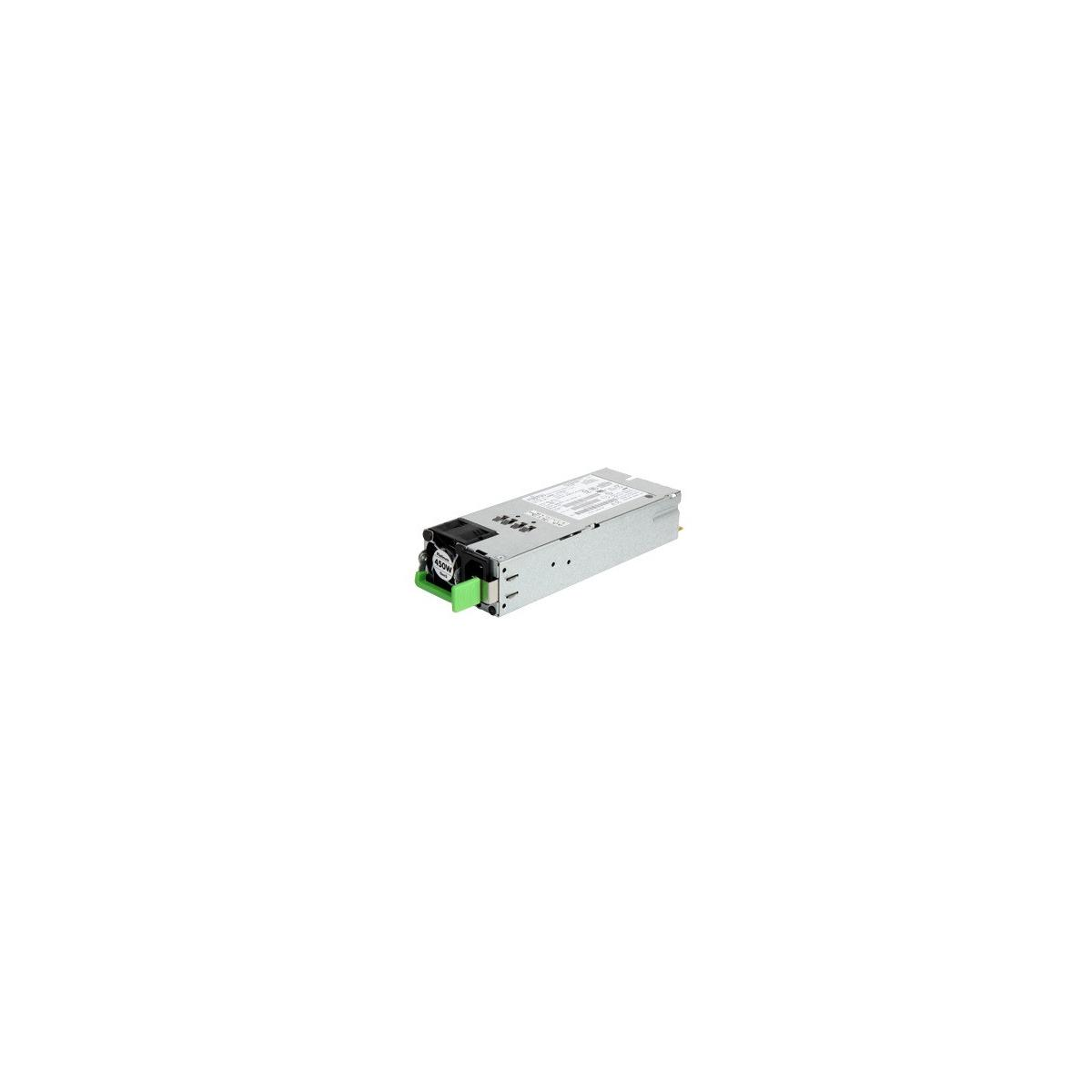 Alimentatore argento con ventola verde ed etichetta 450W.