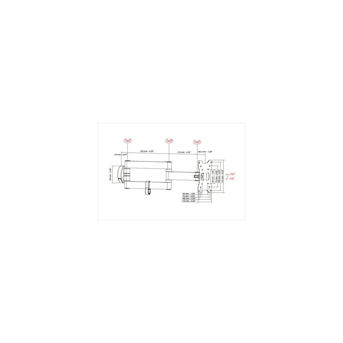 Technische tekening van een mechanisme met afmetingen en hoeken.
