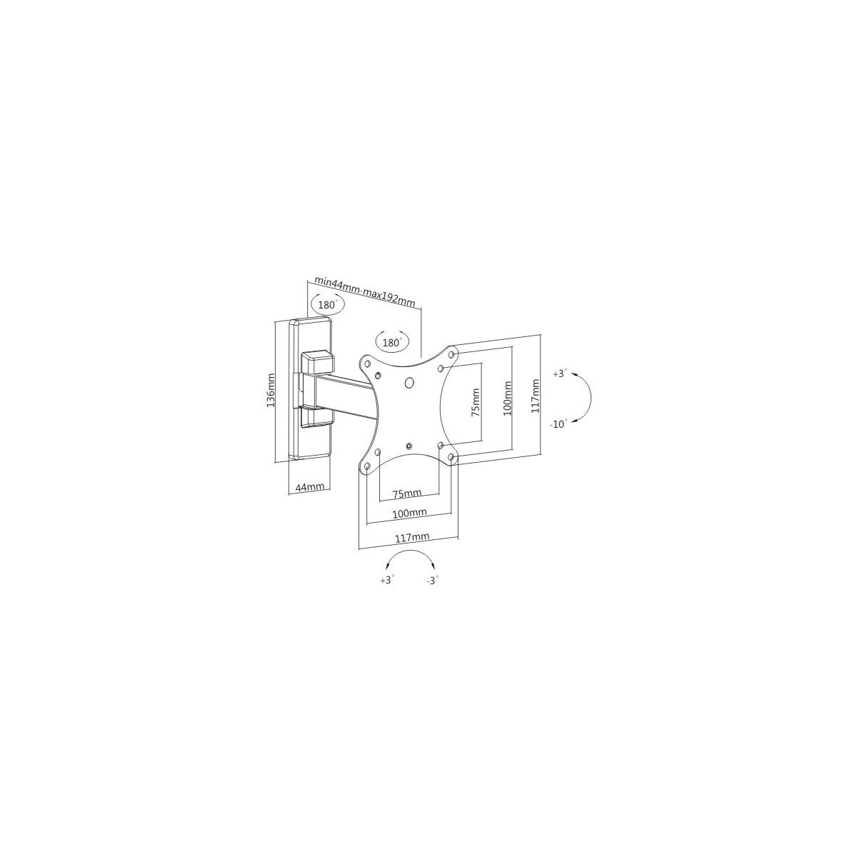 Dessin technique d'un support de moniteur avec dimensions.