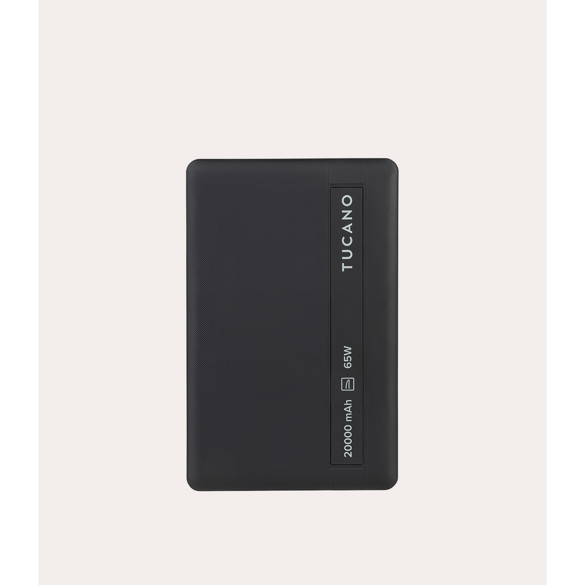 Power bank Tucano nero da 20000 mAh e 65W.