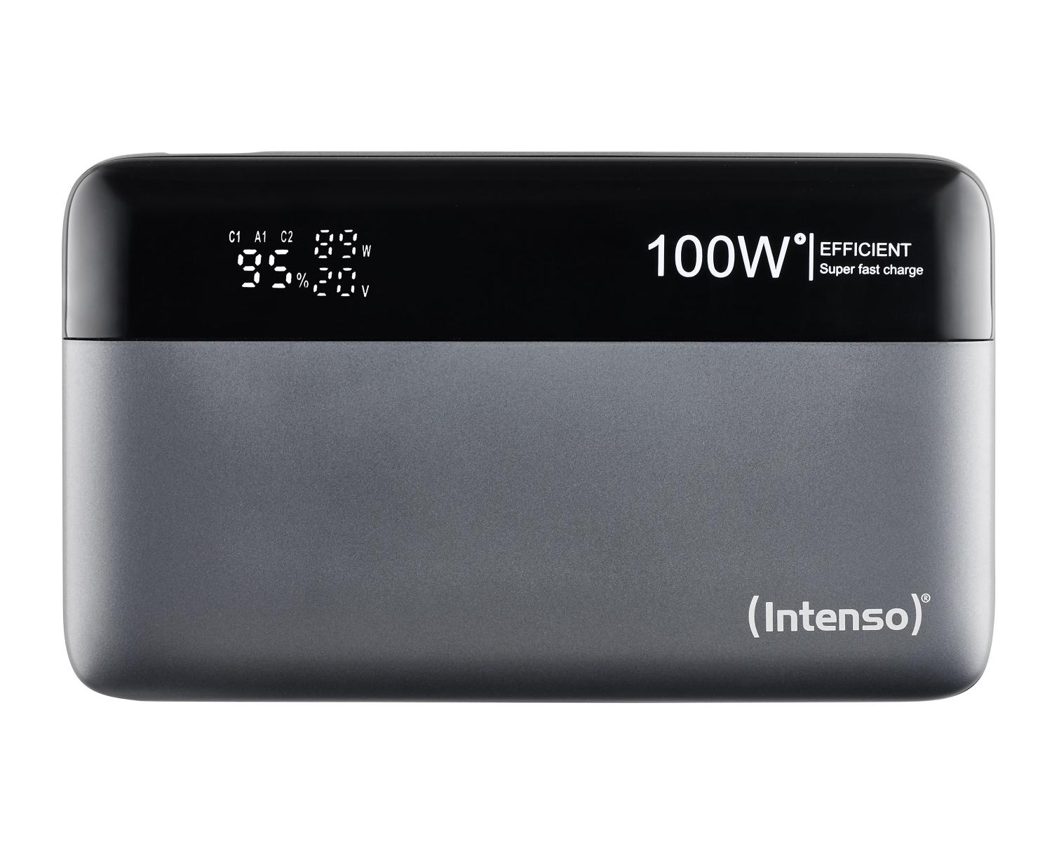 Power bank grigia con display digitale che mostra 95% e 89W.