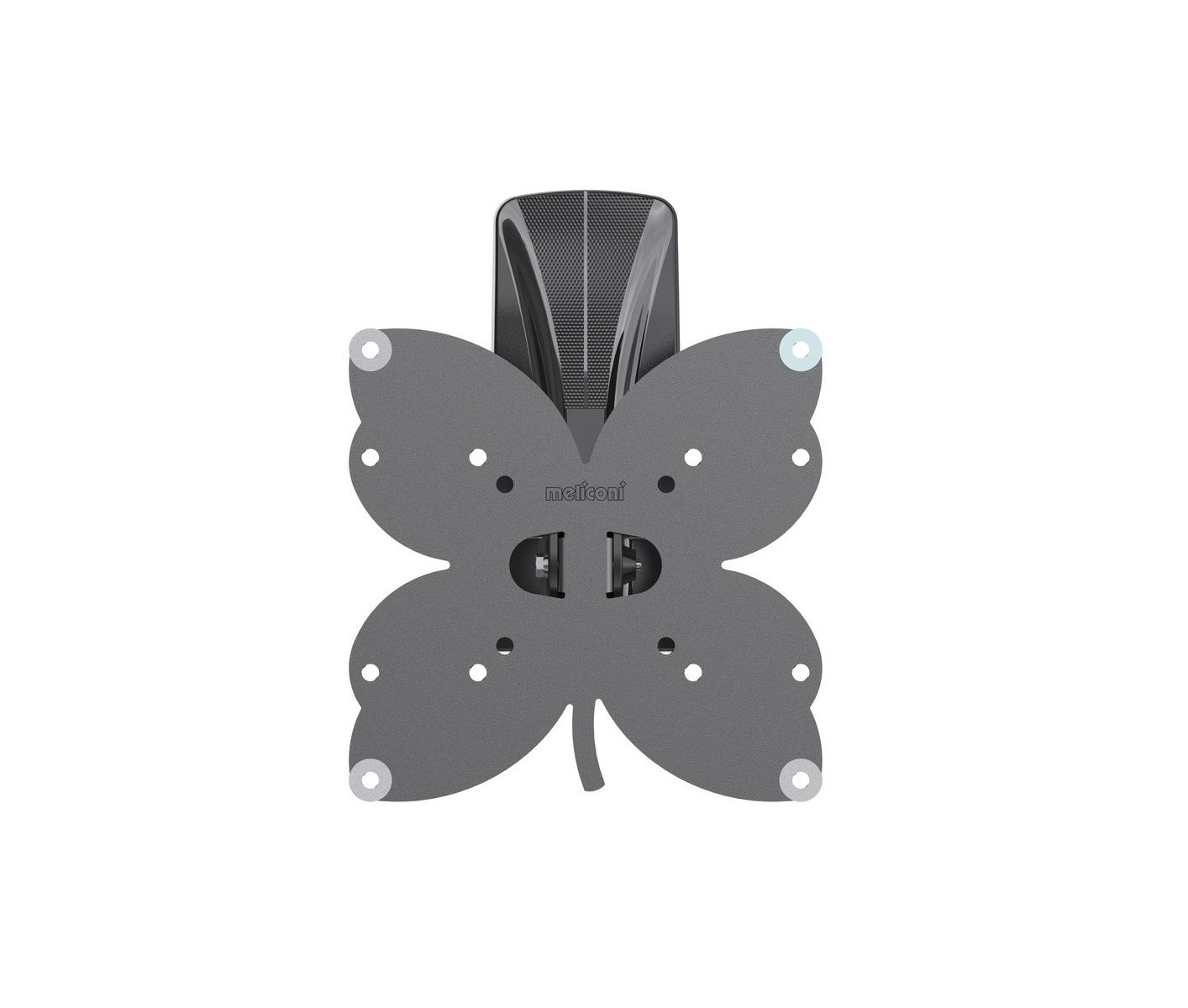 Supporto da parete grigio a forma di farfalla con logo Meliconi.