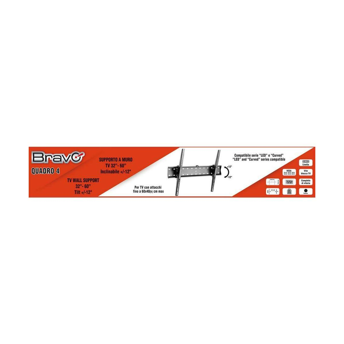 Bravo Quadro 4 TV muurbeugel voor 32"-60" TV's, kantelbaar +/-12 graden.
