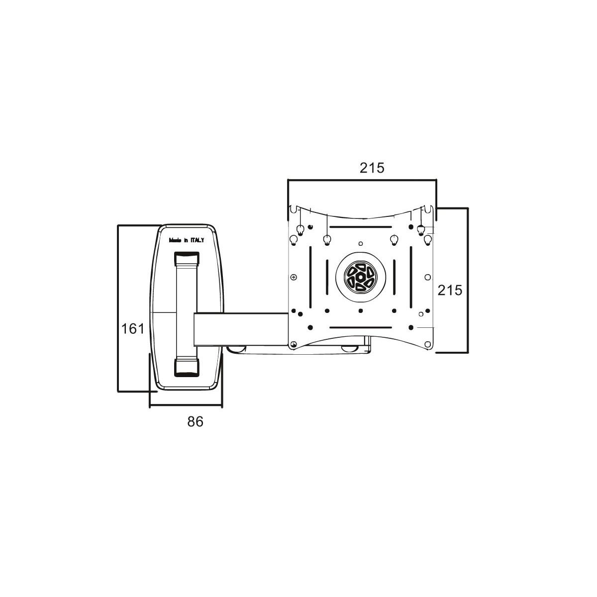 Disegno tecnico di un supporto TV con dimensioni.
